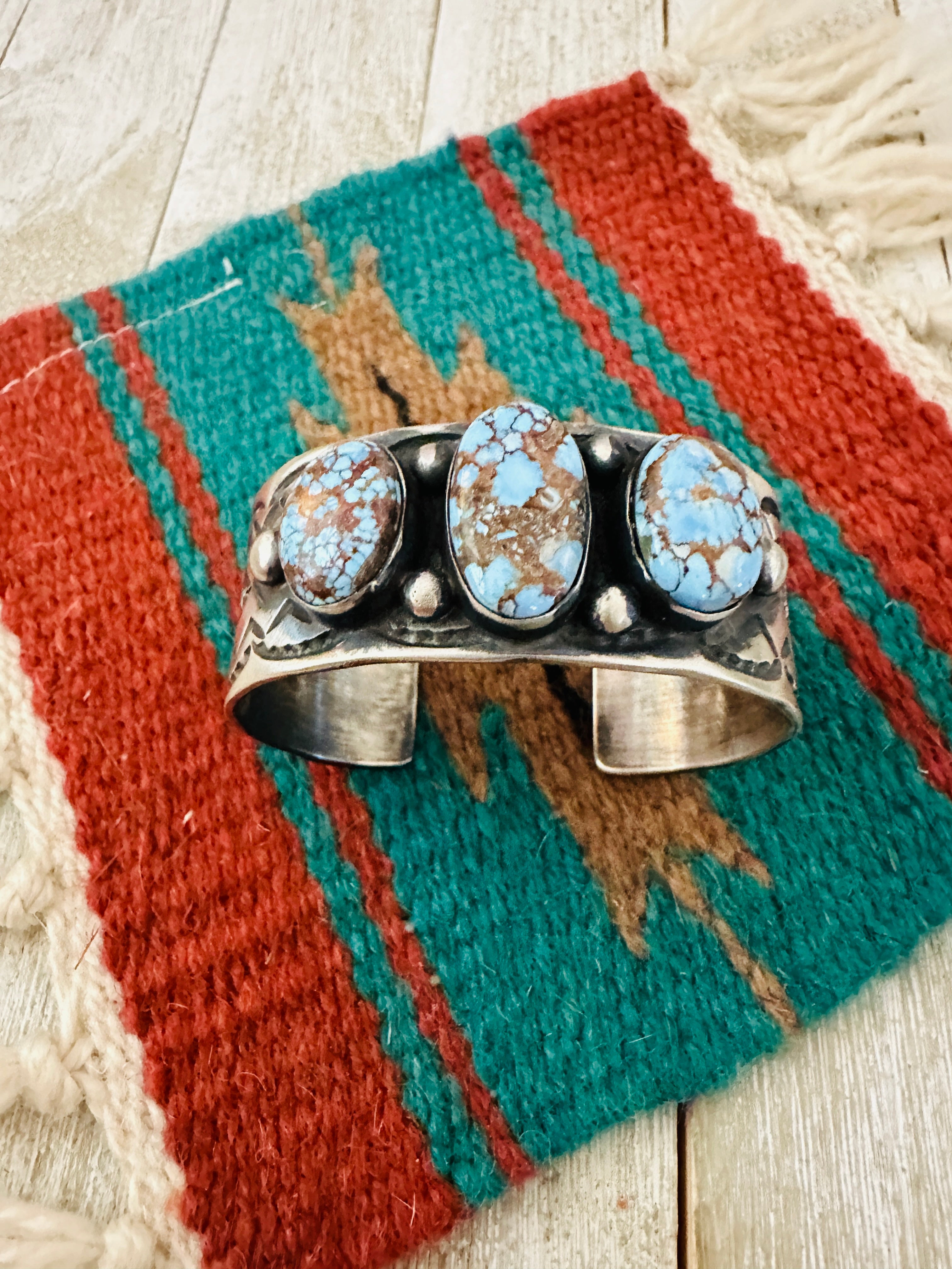 Handcrafted Sterling Silver & Golden Hills Turquoise Cuff Bracelet by Chimney Butte /