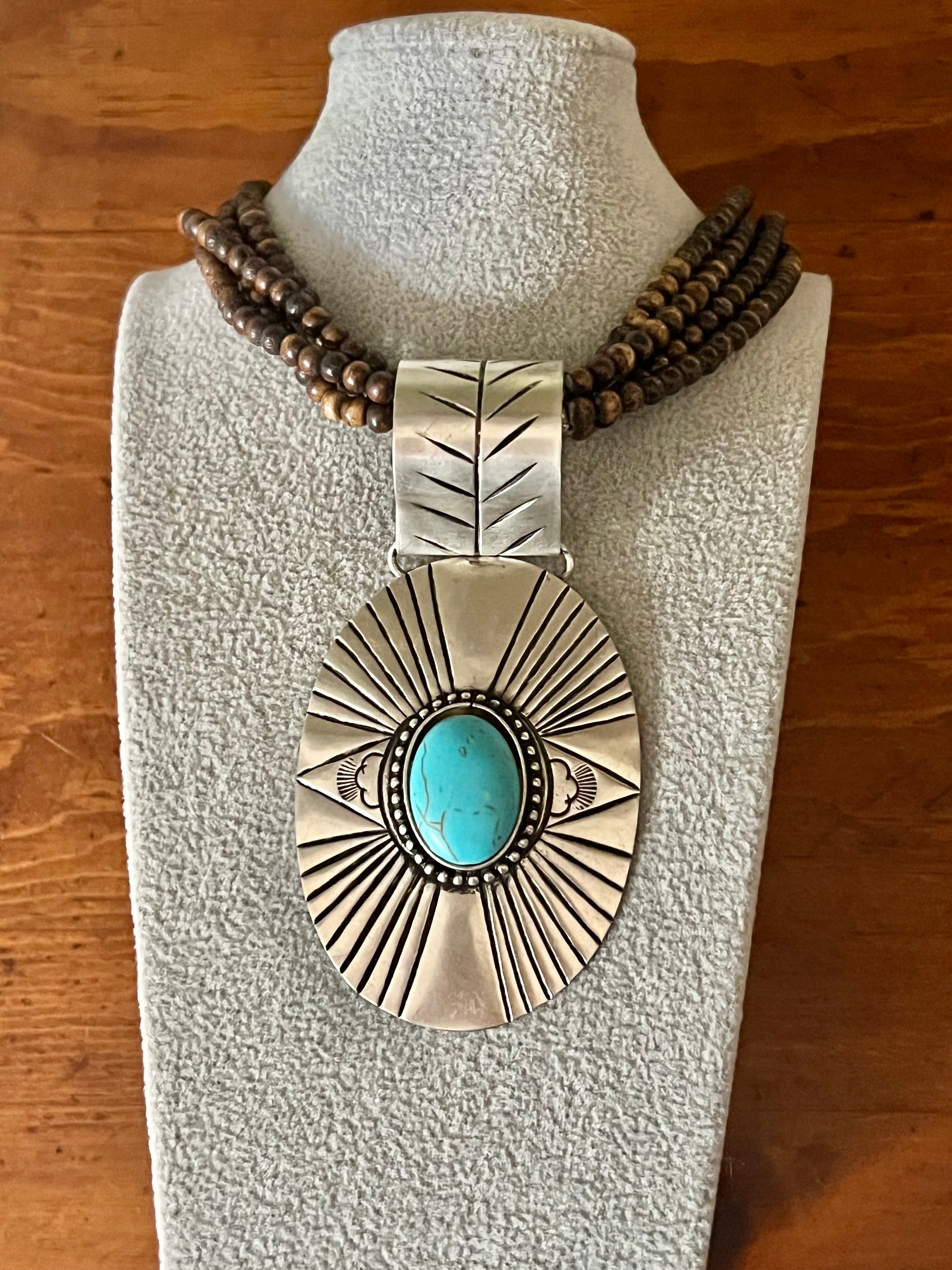 Silver-Plated Brass Pendant on Brown Beaded Necklace