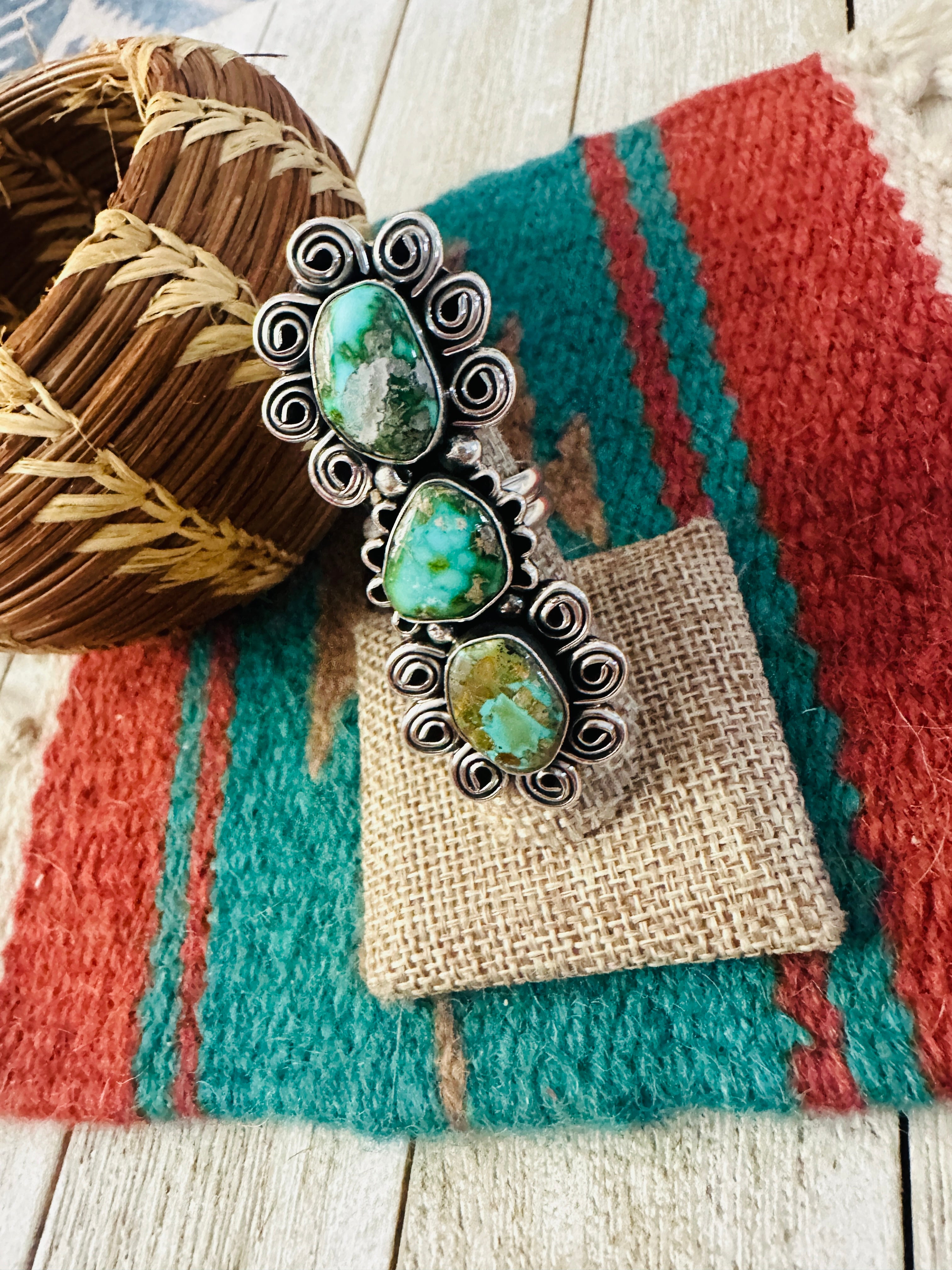 Handcrafted Sonoran Mountain Turquoise & Sterling Silver Ring size 7