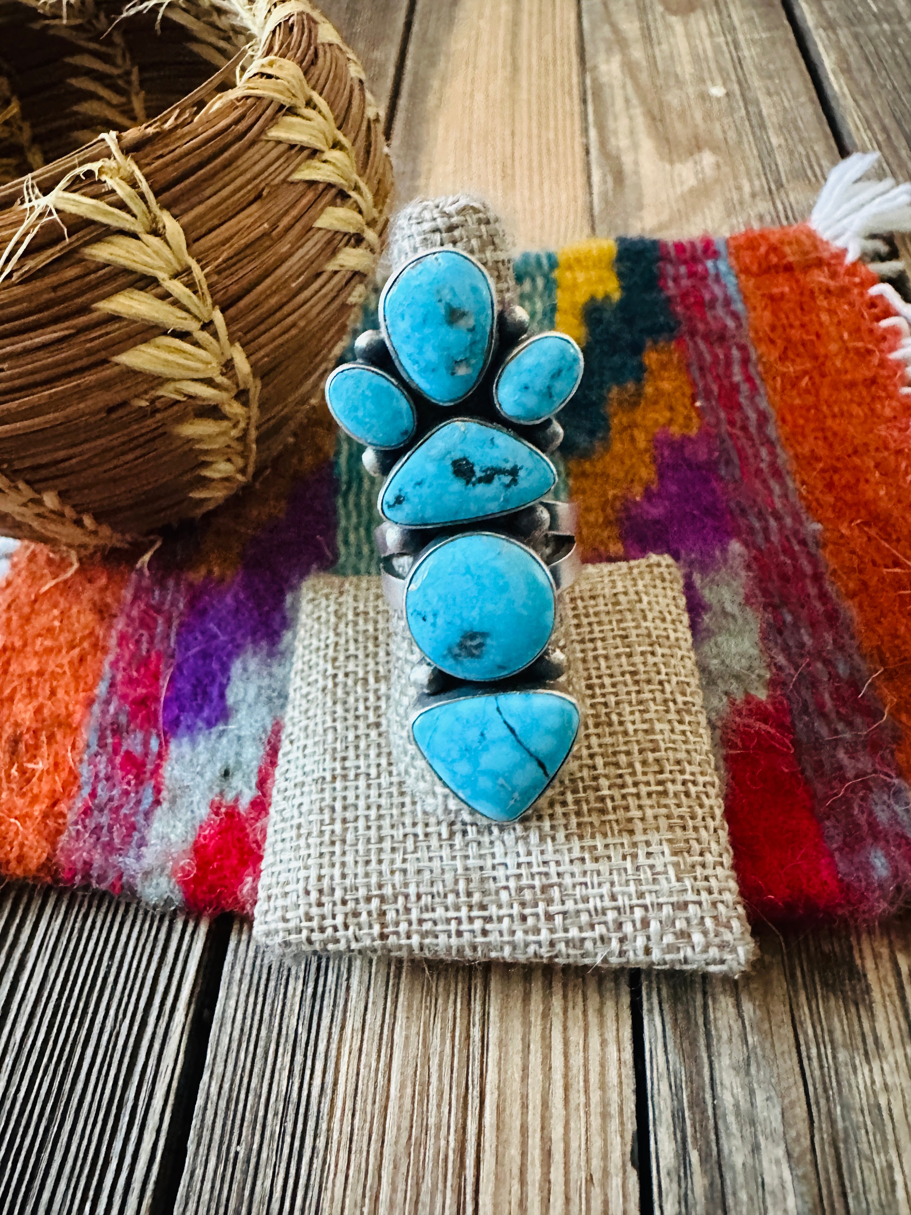 Handcrafted Turquoise & Sterling Silver Ring Size 9 by Blaine Yellowhorse