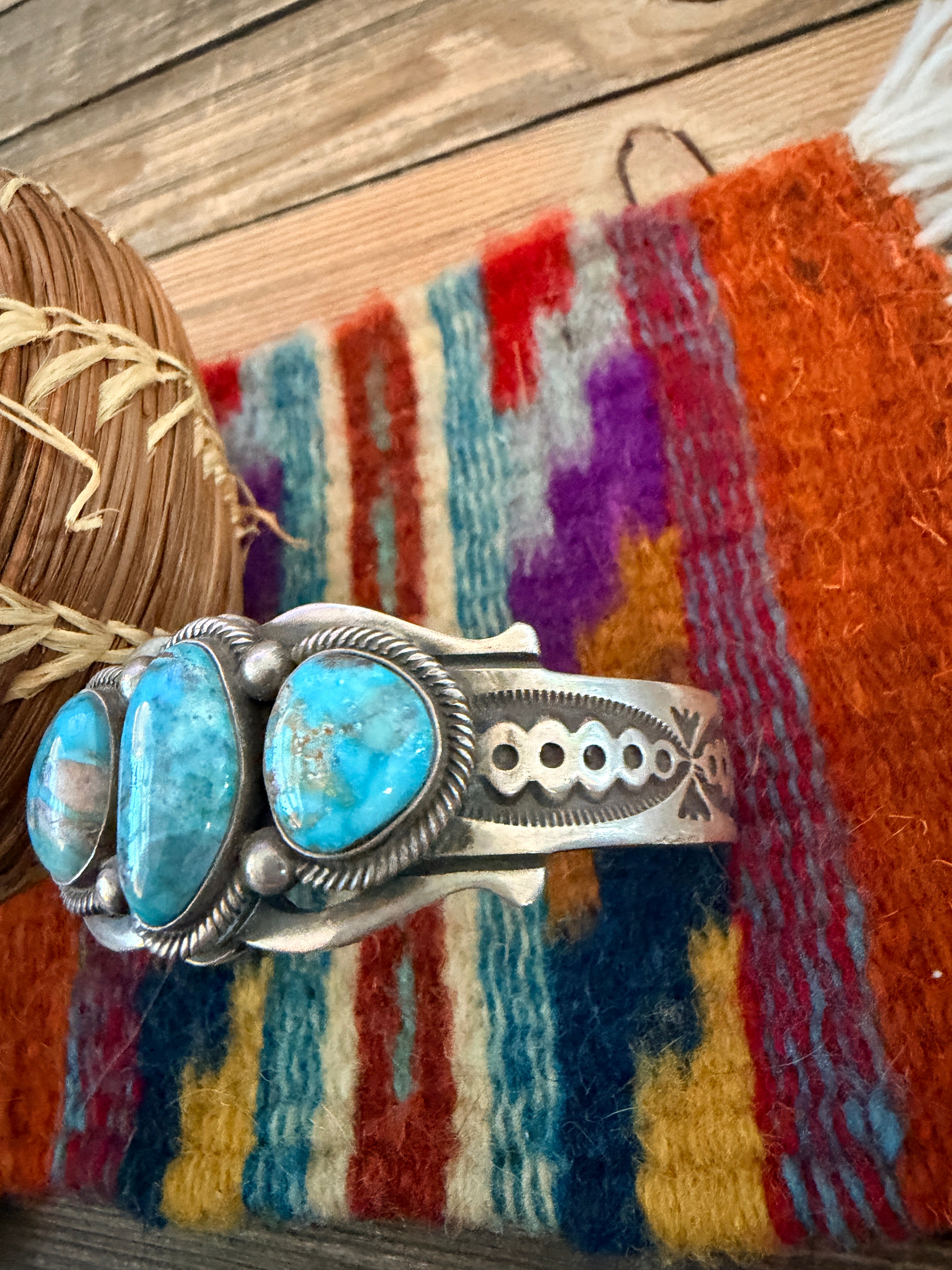 Handcrafted Turquoise & Sterling Silver Cuff Bracelet by Larry Martinez