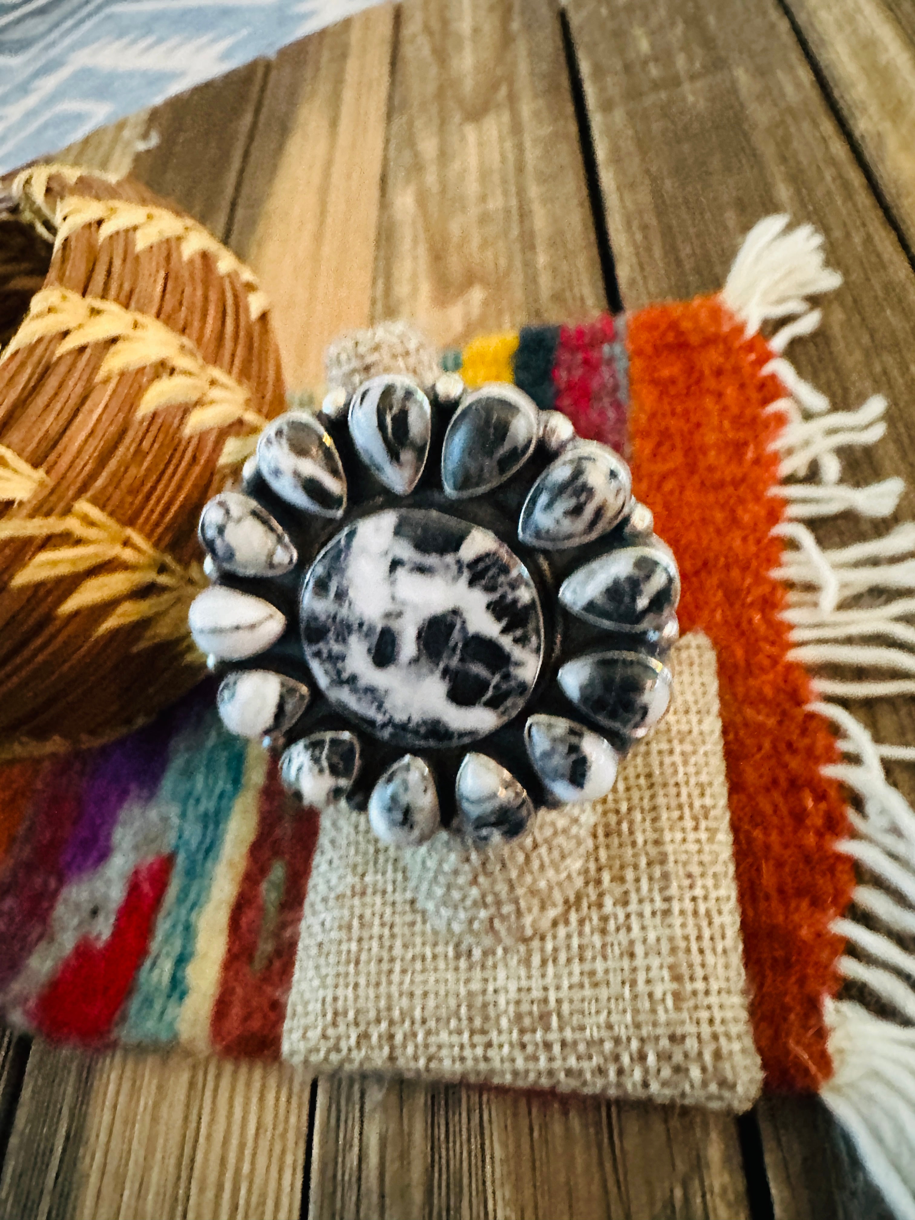 Handcrafted White Buffalo & Sterling Silver Ring Size 9
