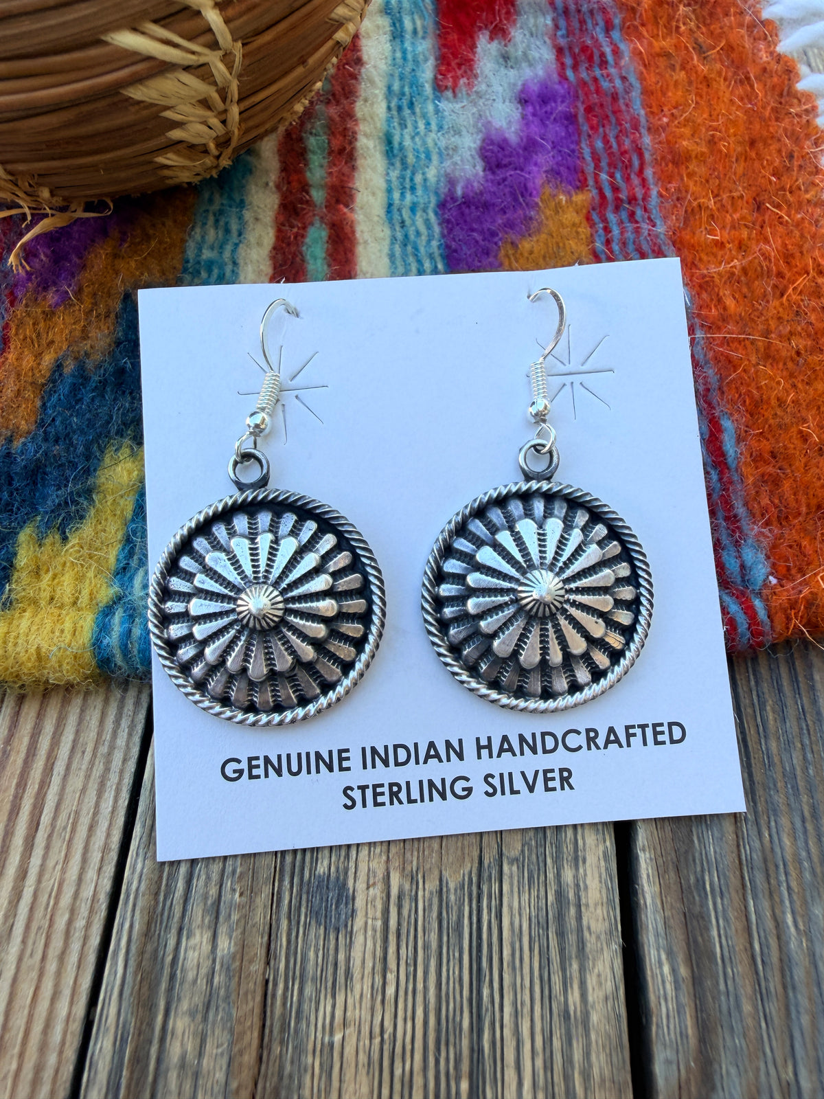 Handcrafted Sterling Silver Concho Dangle Earrings by Tom Lewis