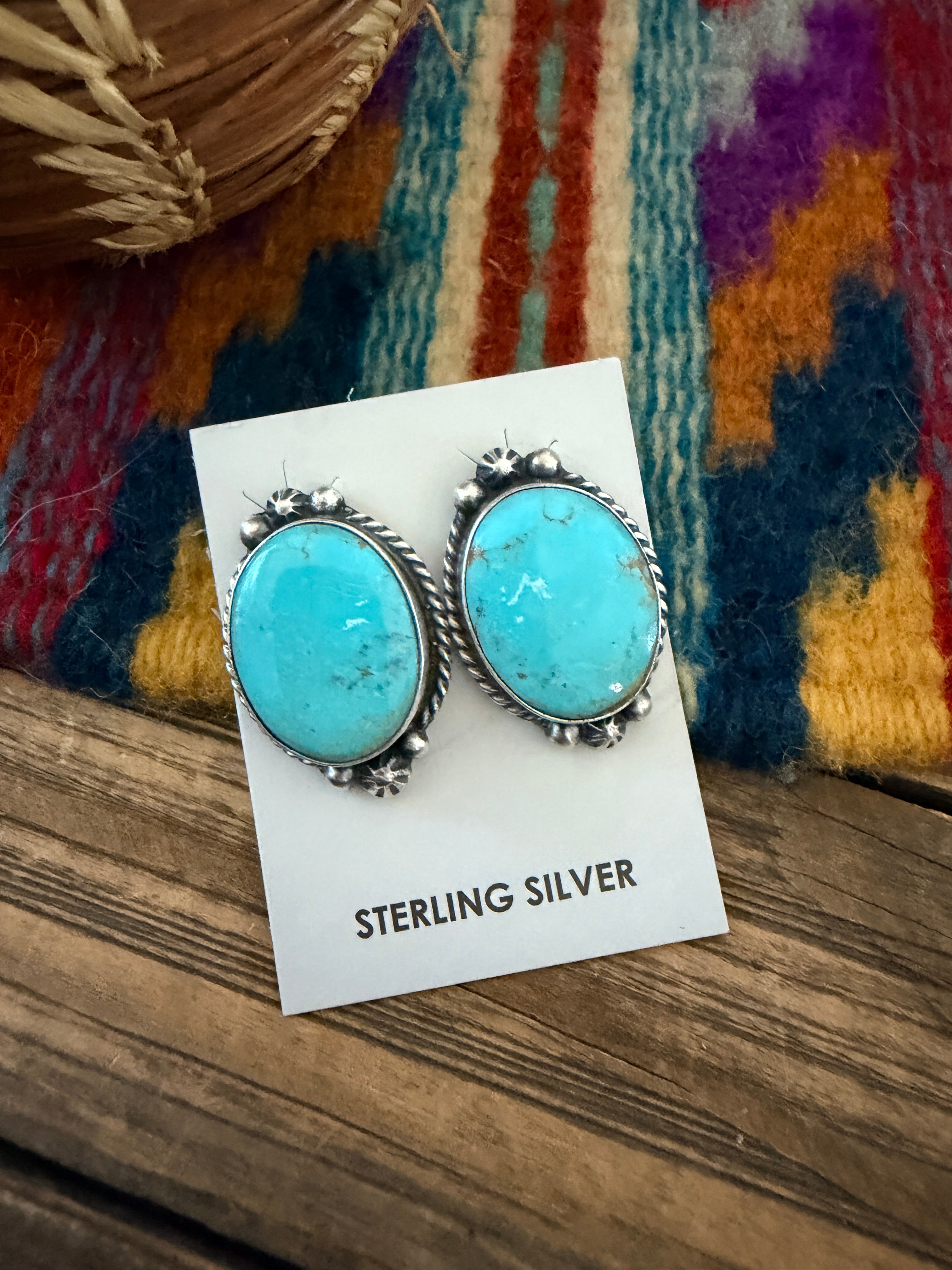 Handcrafted Turquoise & Sterling Silver Post Earrings