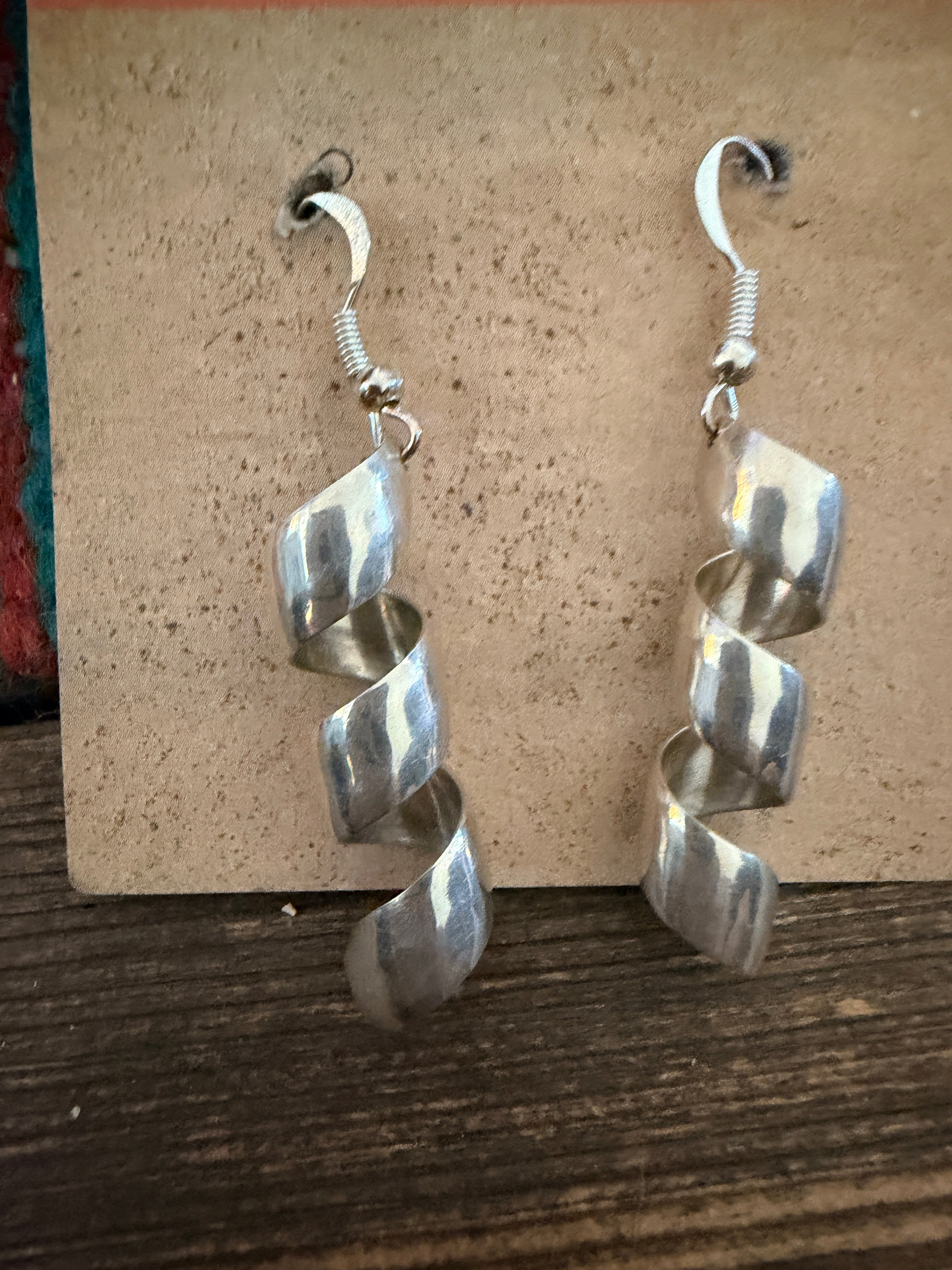 Handcrafted Old Pawn Sterling Silver Spiral Dangle Earrings