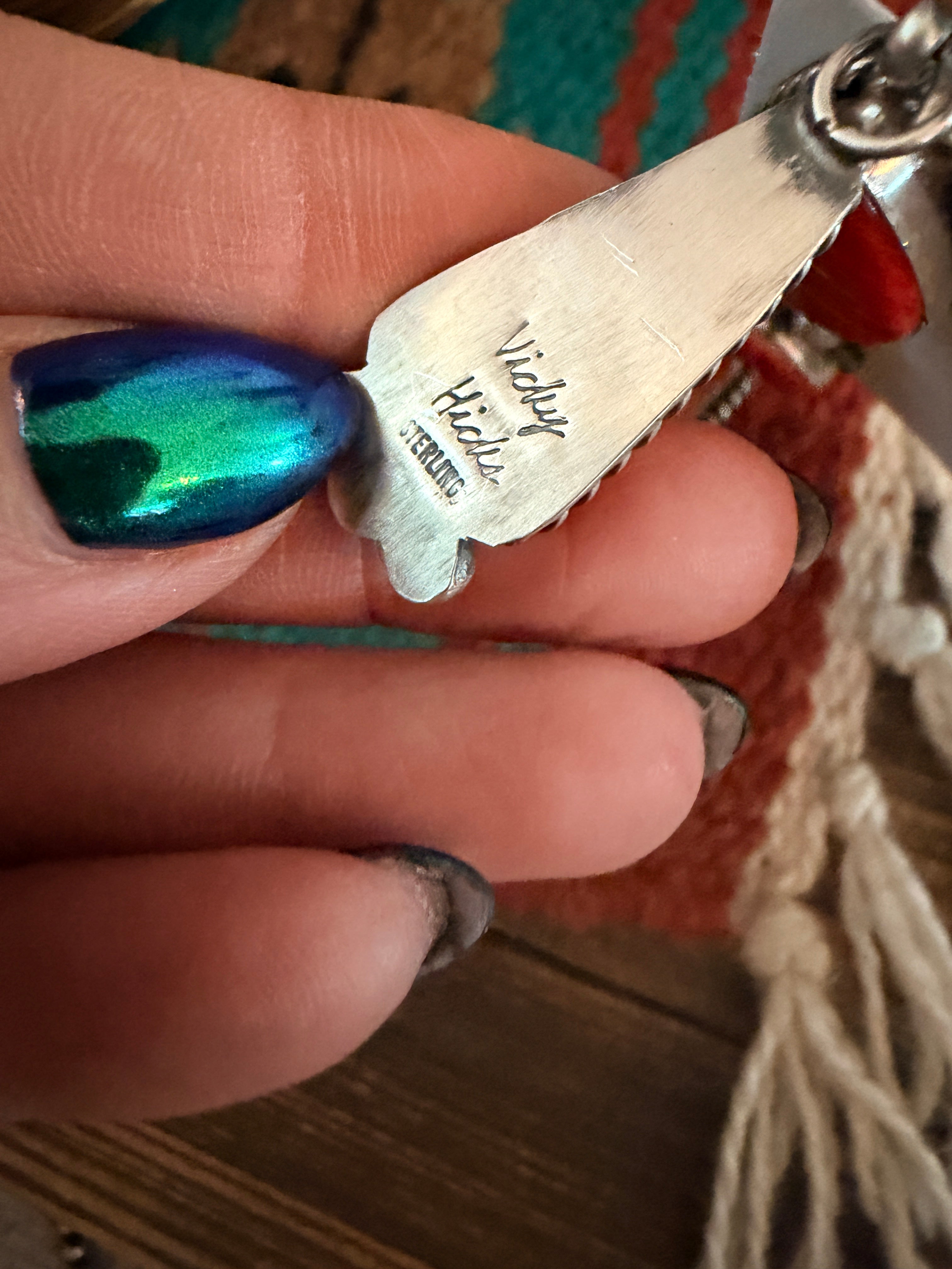 Handcrafted Spiny Oyster & Sterling Silver Dangle Earrings by Vicky Hicks