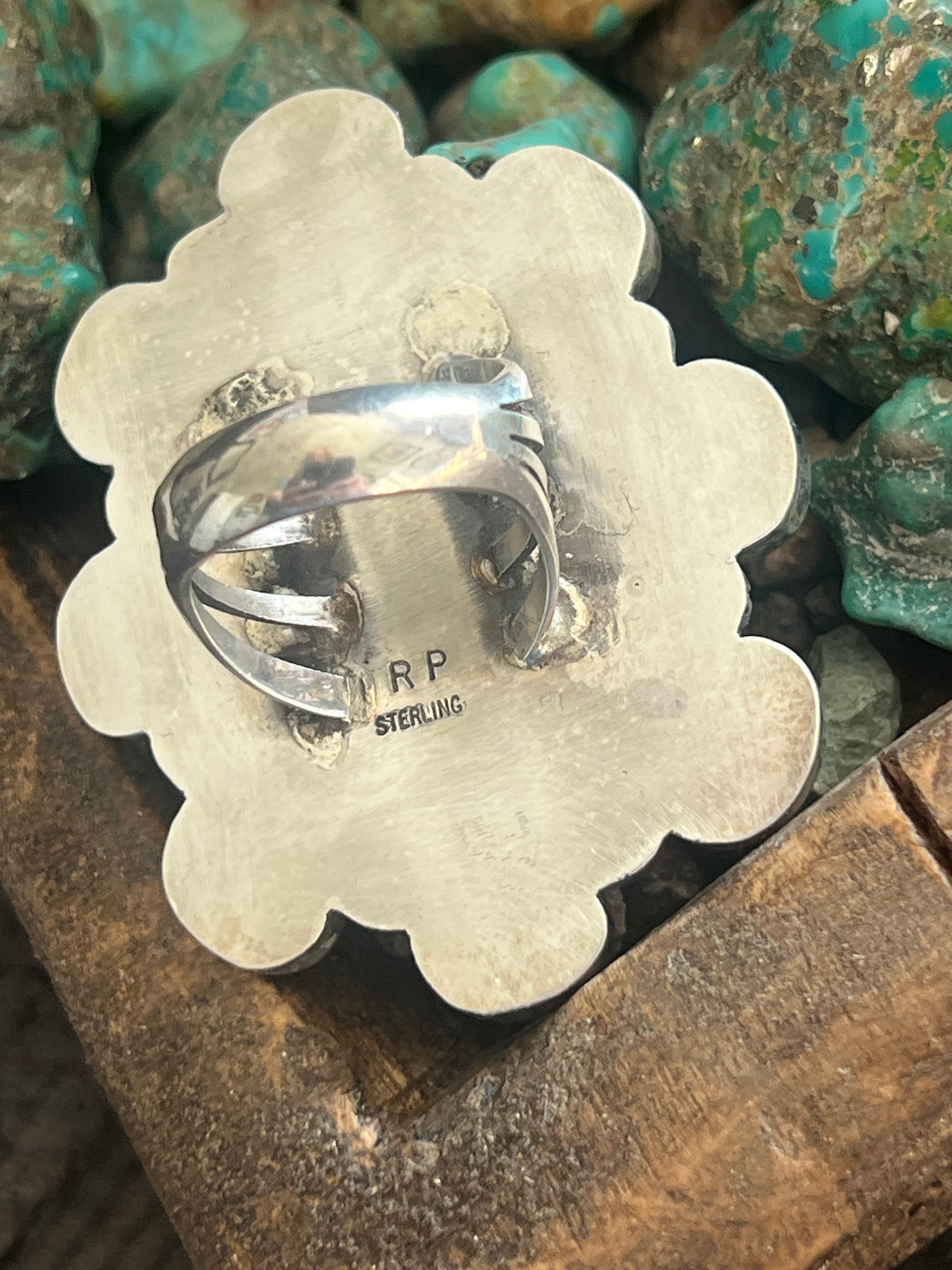 Handcrafted Sterling Silver and Hubei Turquoise Cluster Ring by Rosella Paxson, Size 8.5