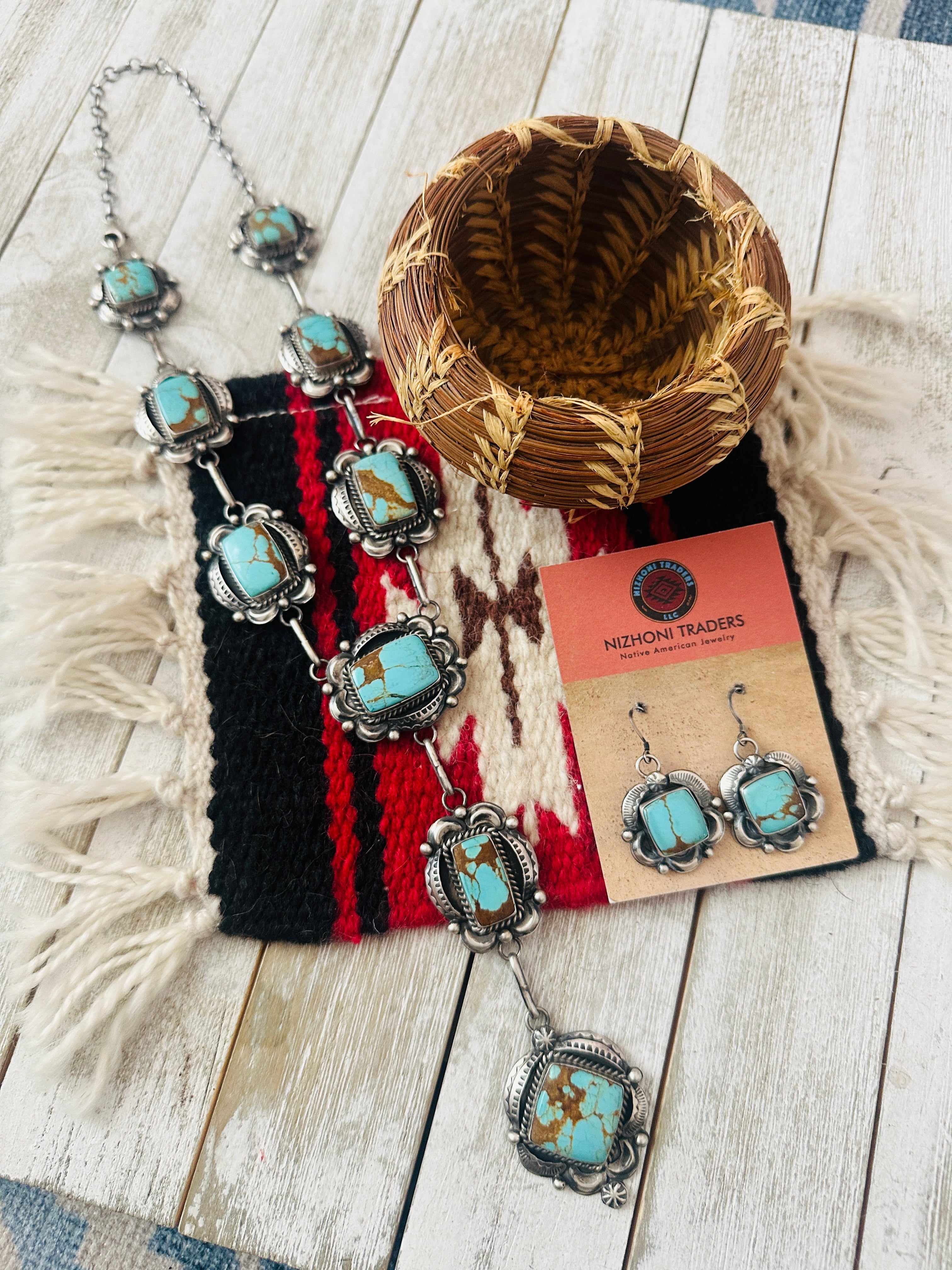 Handcrafted Number 8 Turquoise & Sterling Silver Necklace Set