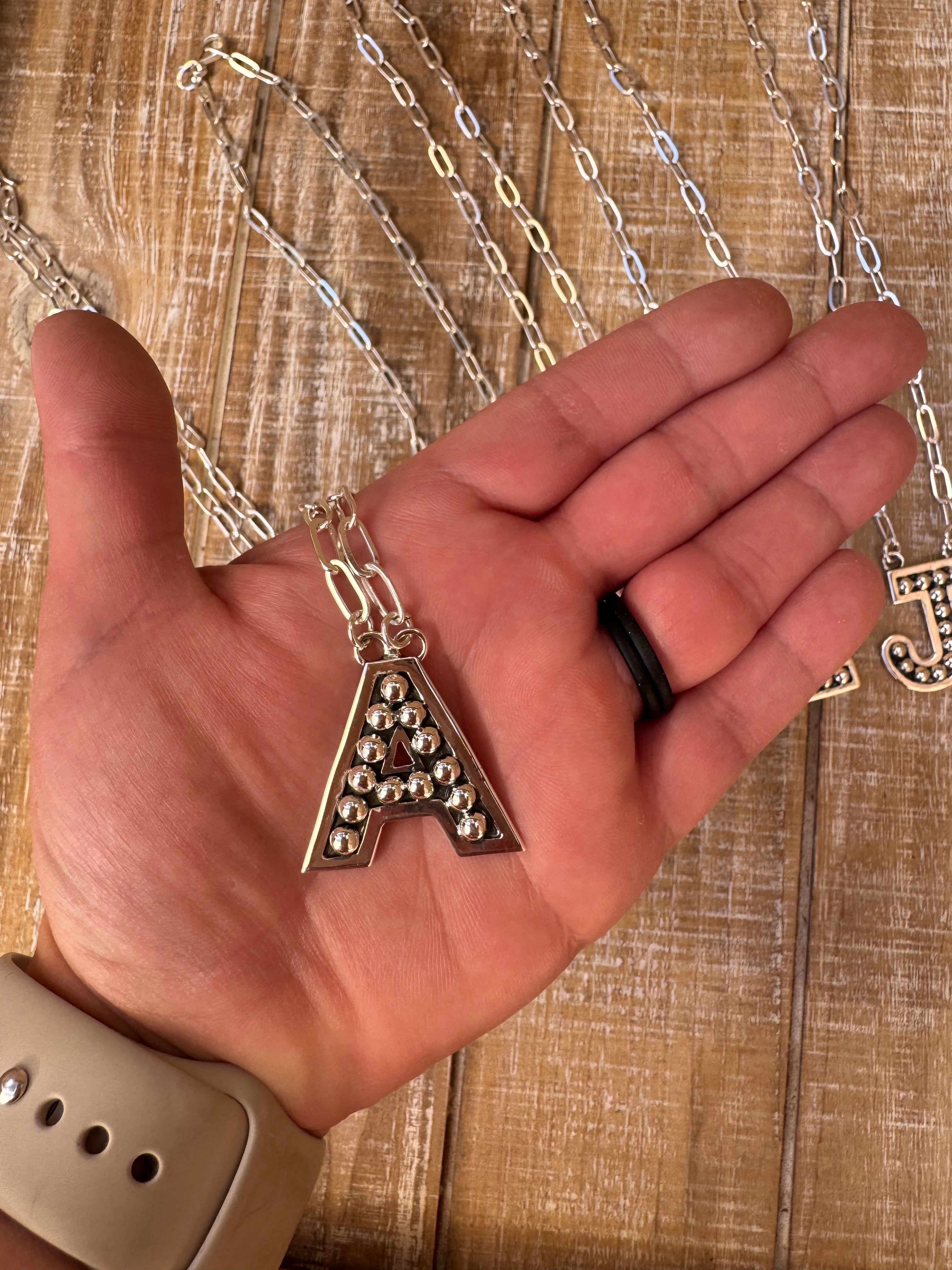 Handmade Sterling Silver Paper Clip Ball Letter Necklace