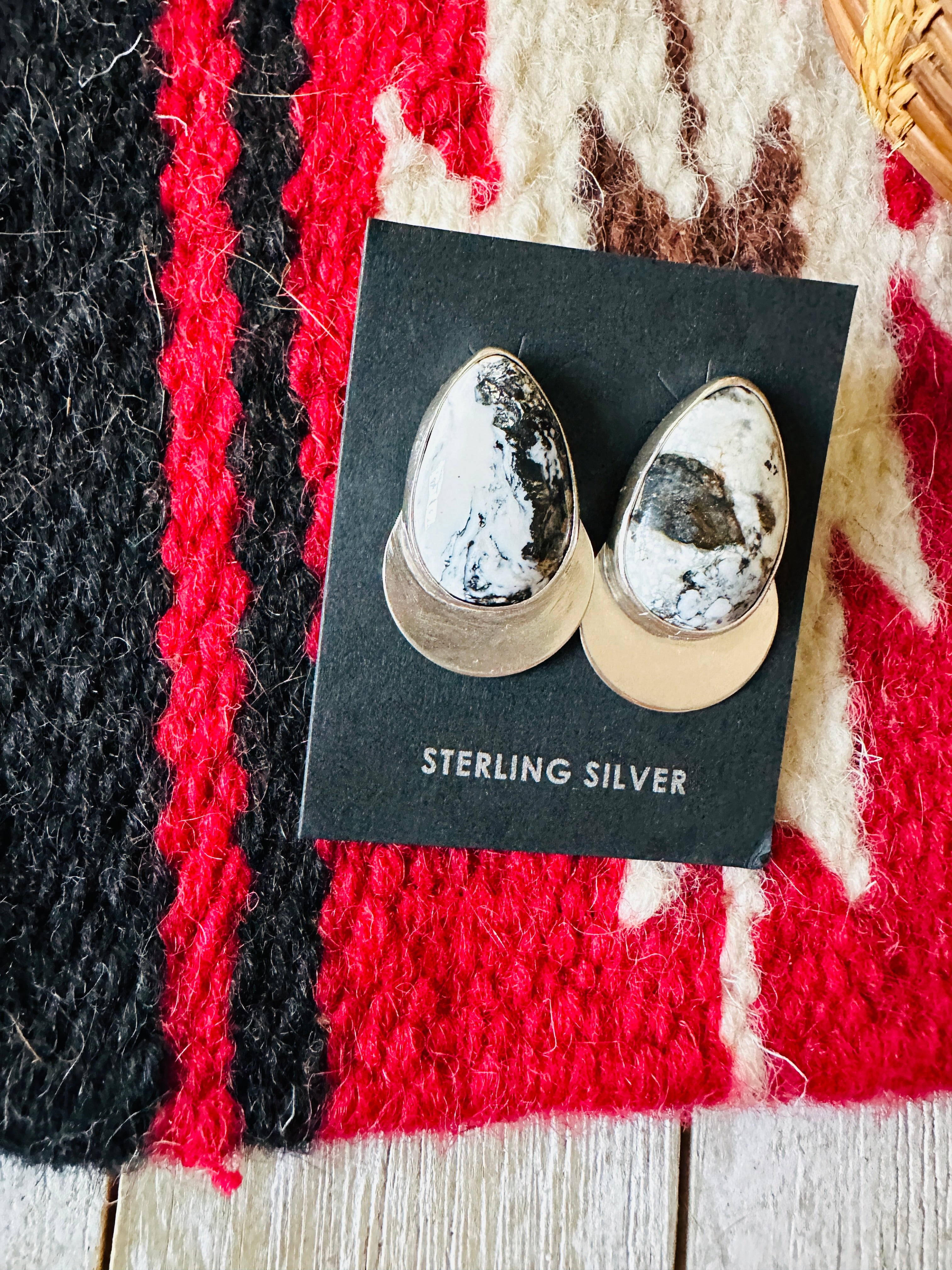 Handcrafted White Buffalo & Sterling Silver Post Earrings