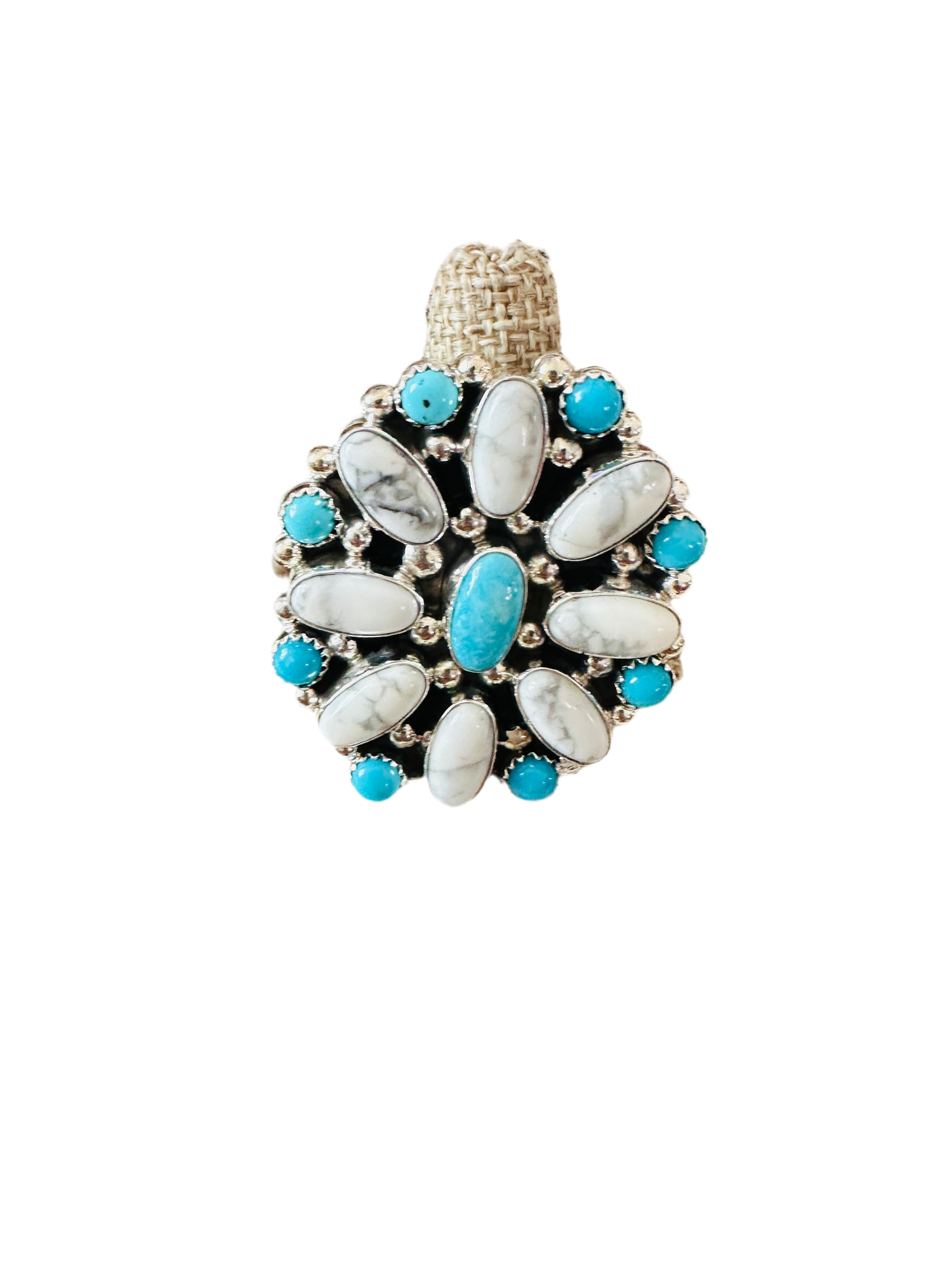 Handcrafted Sterling Silver, Turquoise & Howlite Cluster Adjustable Ring