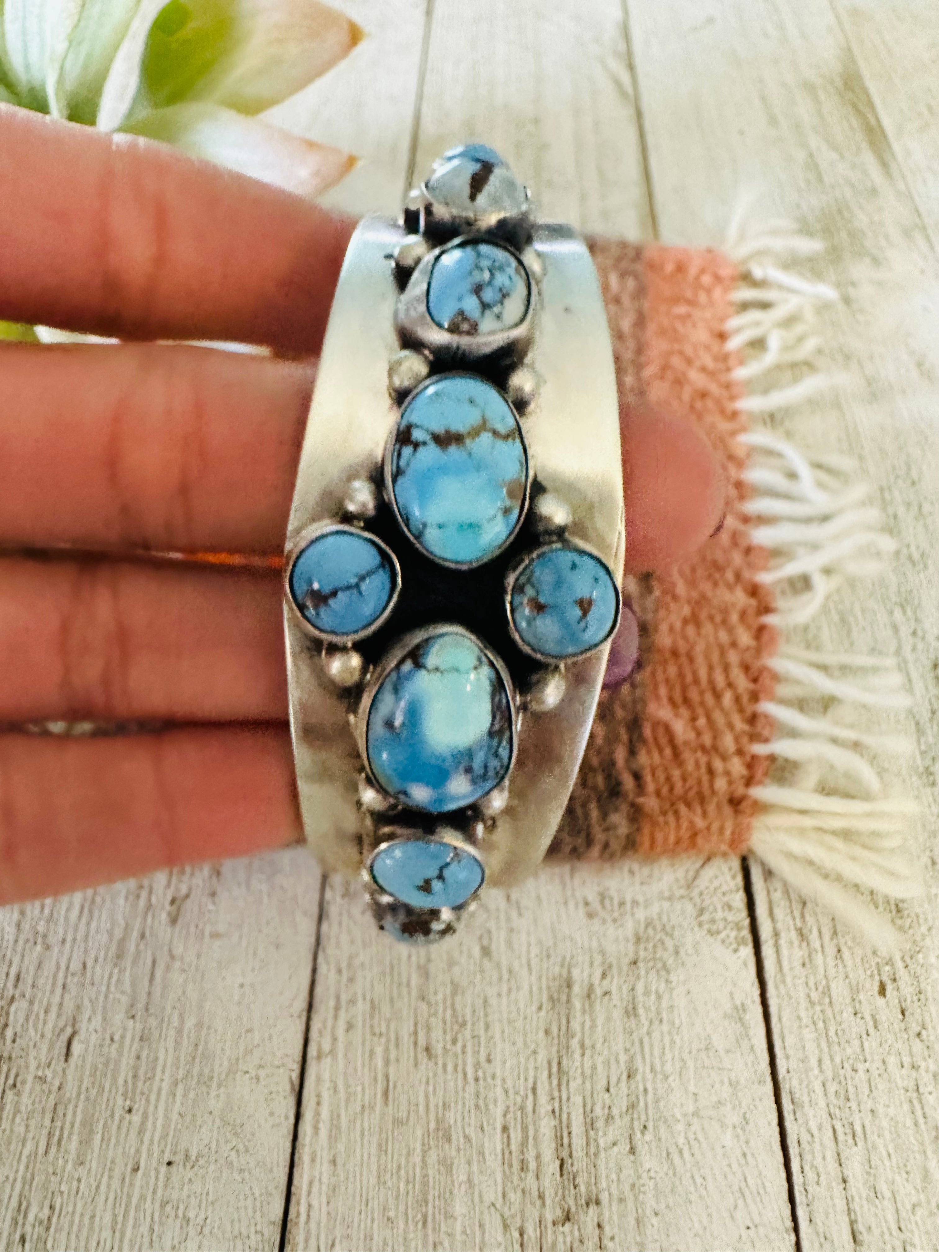 Handcrafted Golden Hills Turquoise & Sterling Silver Cuff Bracelet /