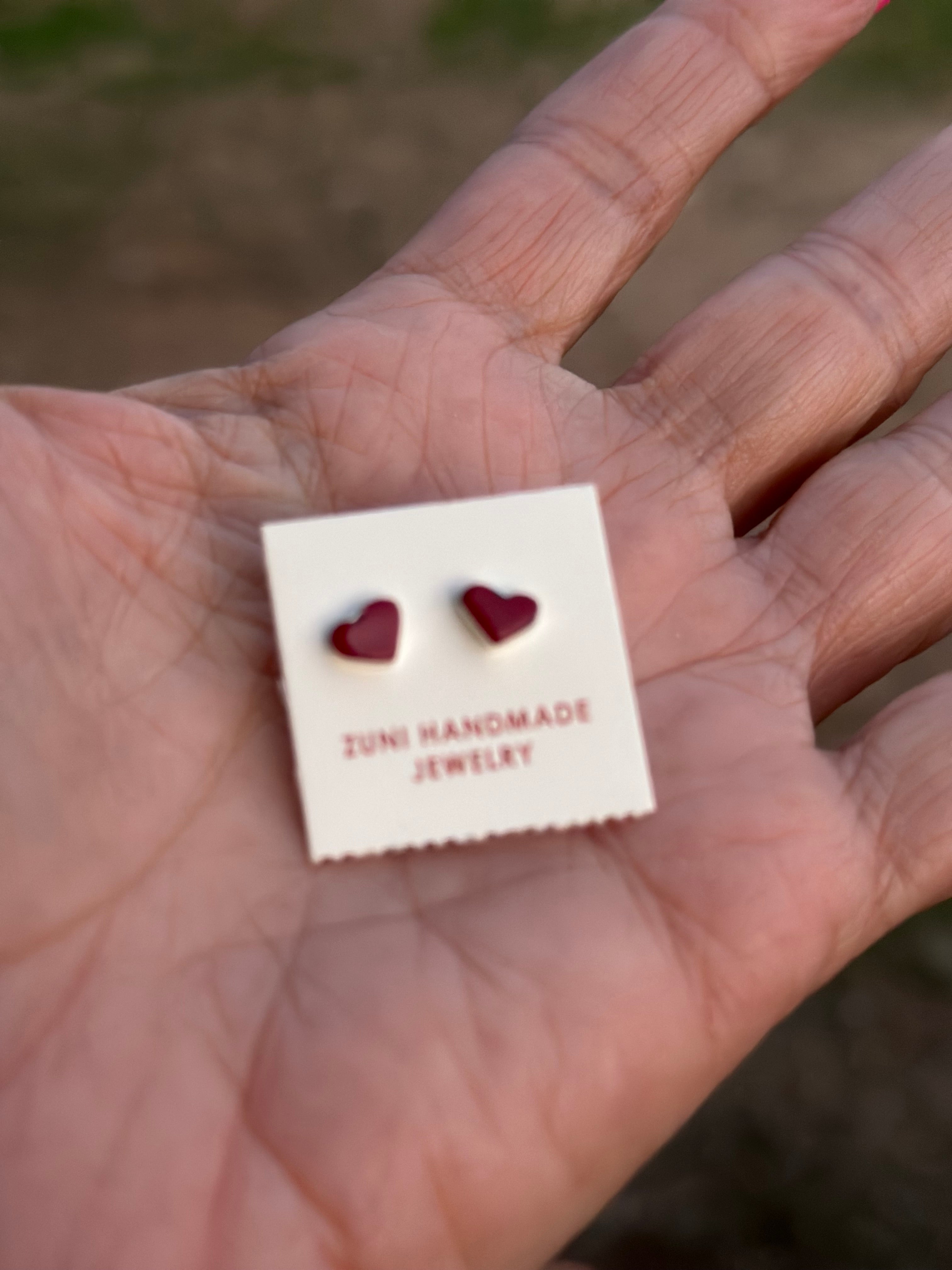 Handcrafted Red Coral & Sterling Silver Heart Stud Earrings
