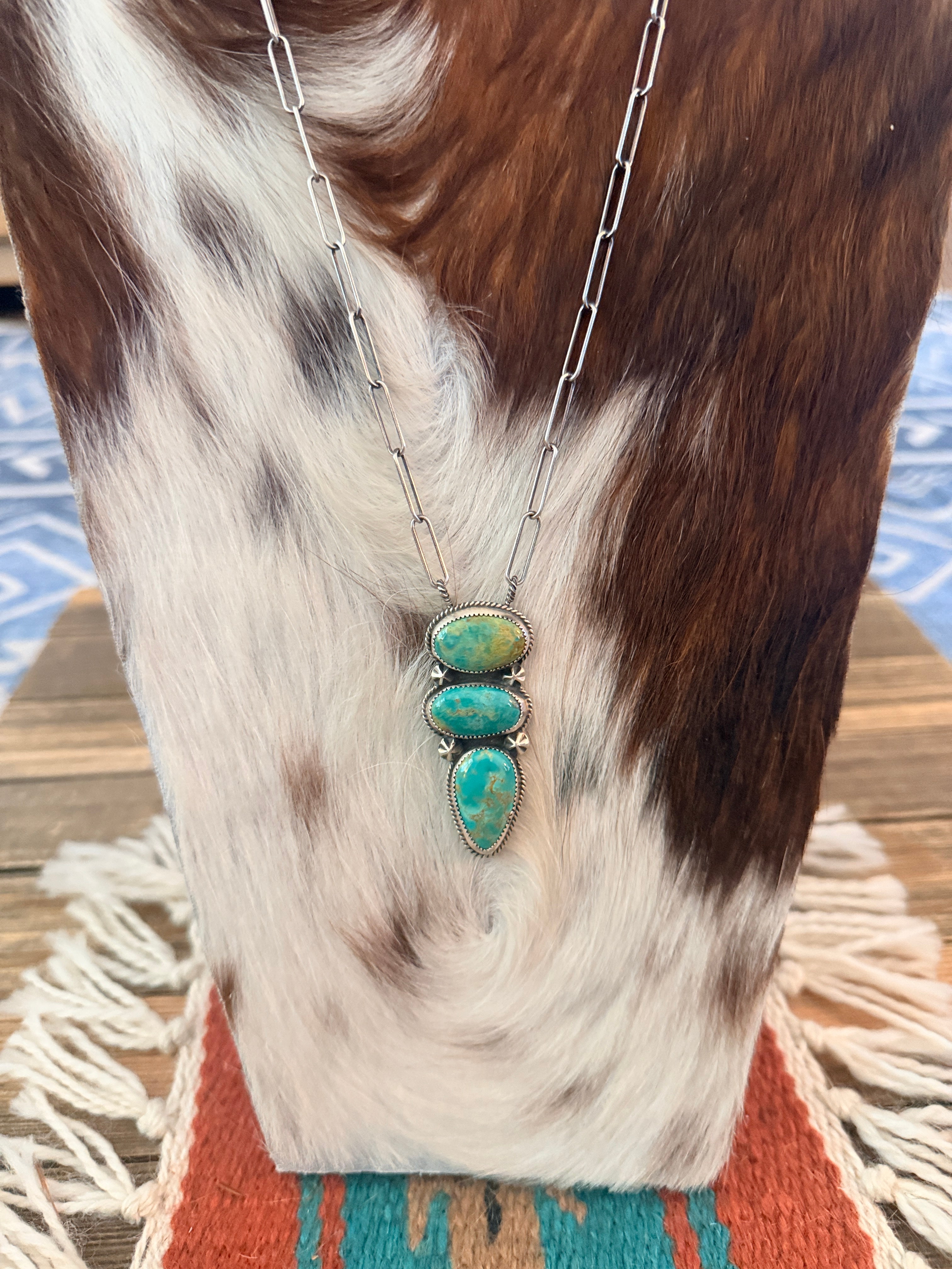 Handmade Sterling Silver & Tyrone Turquoise Necklace