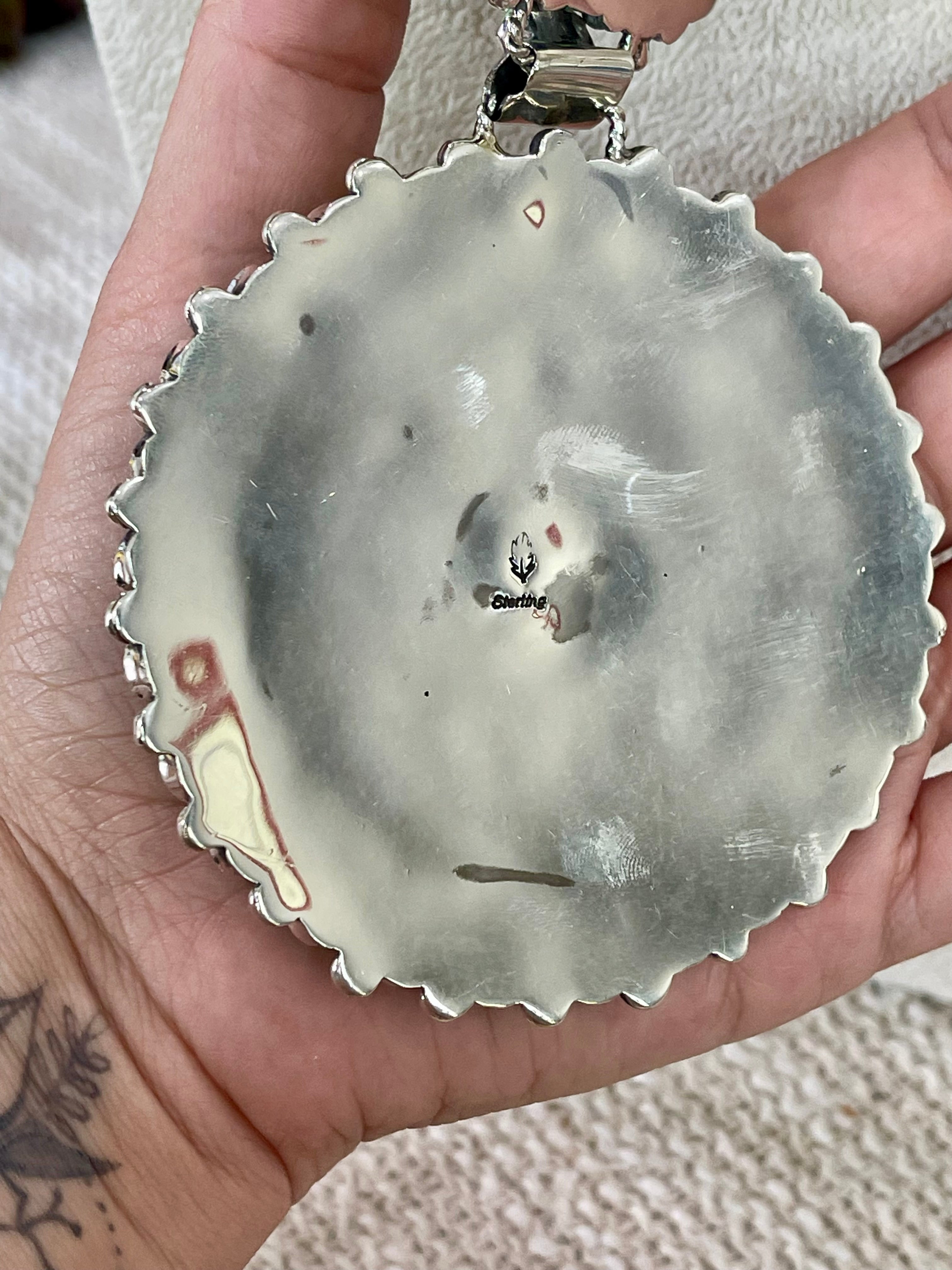 Beautiful Handmade Sterling Silver & Dyed Kingman Turquoise Cluster Necklace And Earring Set