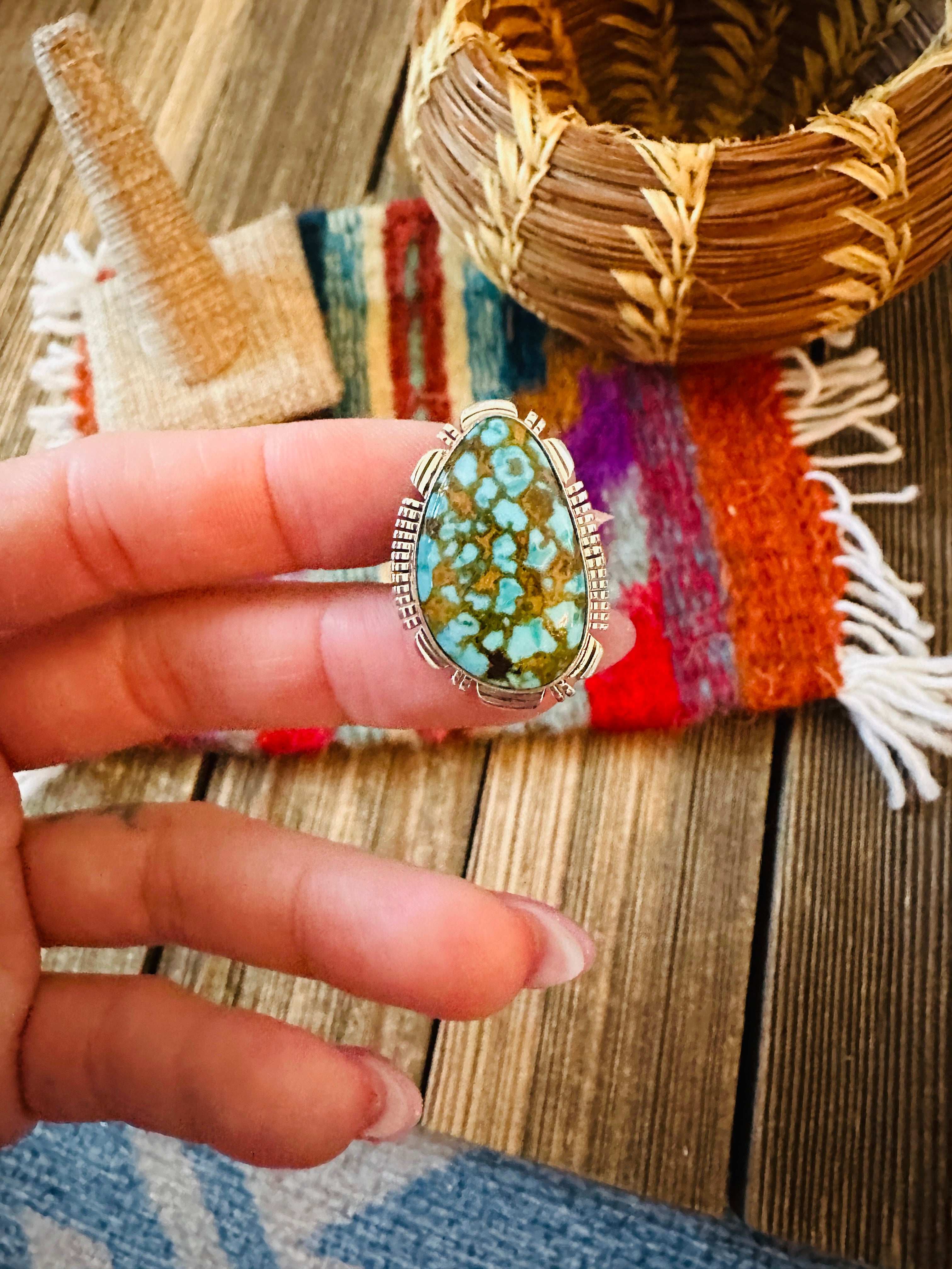 Handcrafted Sonoran Mountain Turquoise & Sterling Silver Ring size 8