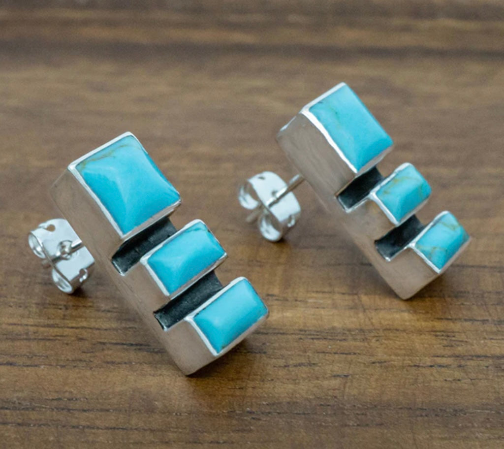 Turquoise Mosaic Sterling Silver Earrings