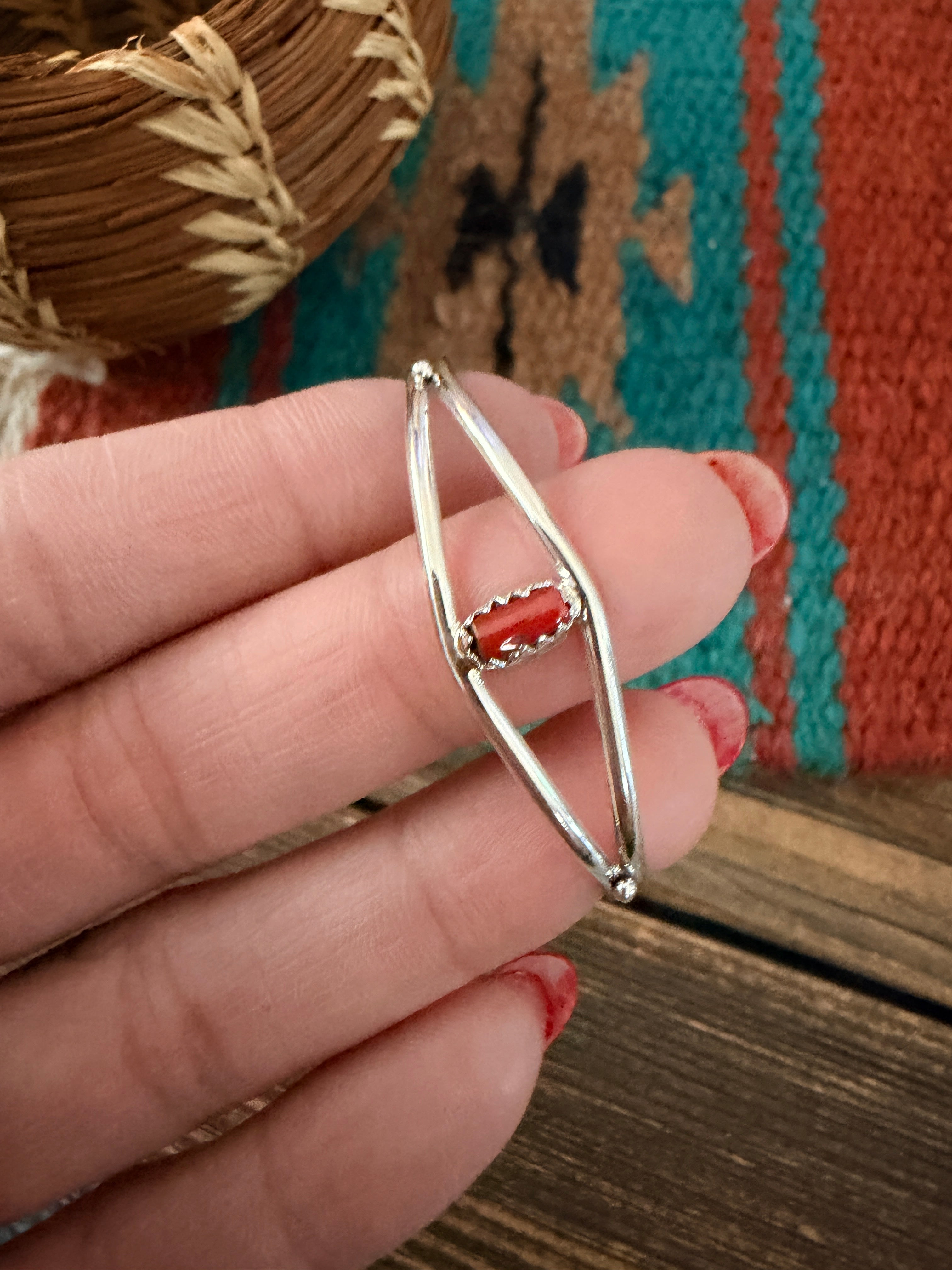 Handcrafted Coral & Sterling Silver Baby Cuff Bracelet