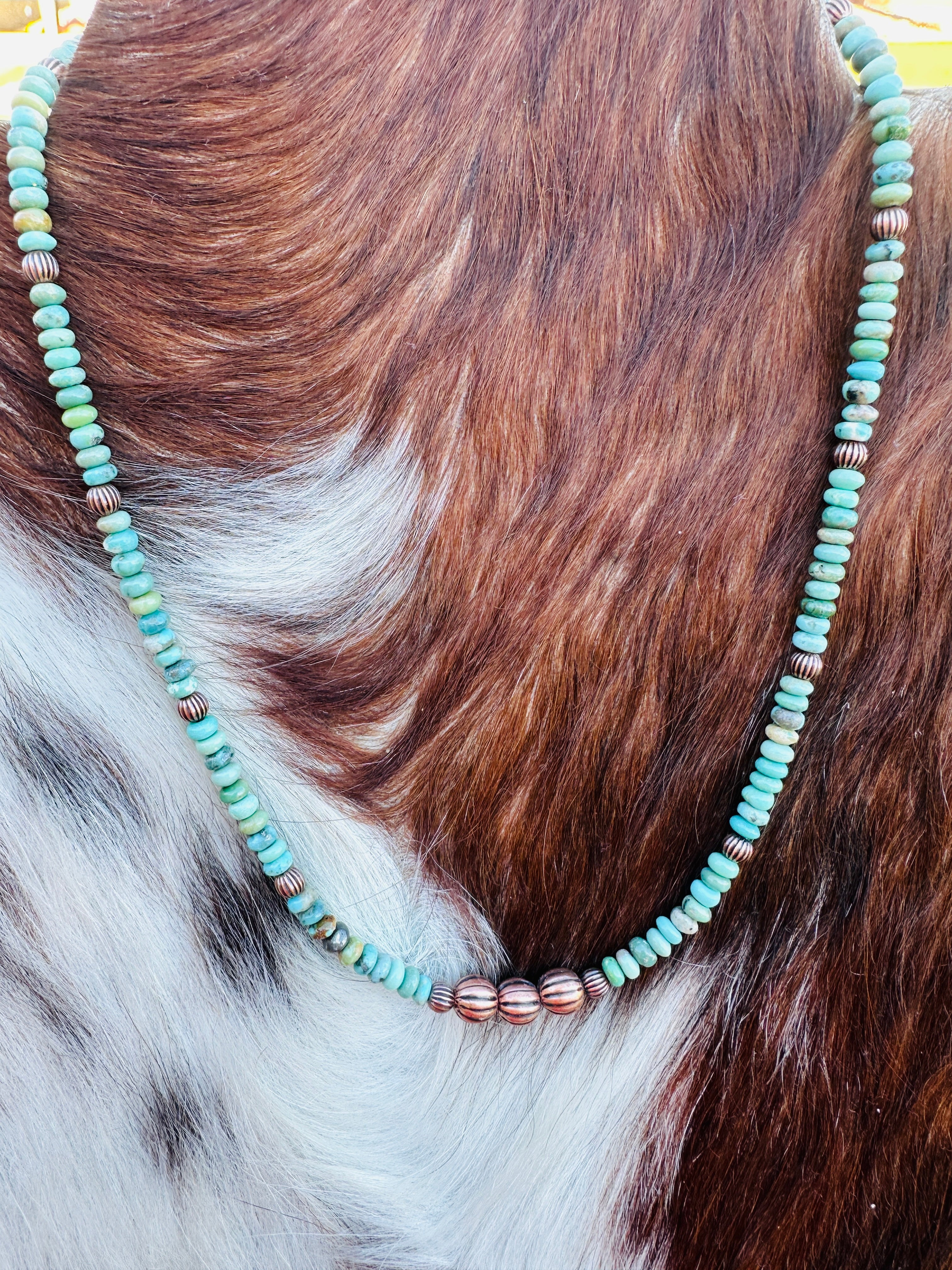 Handcrafted Turquoise & Copper 14” Beaded Necklace