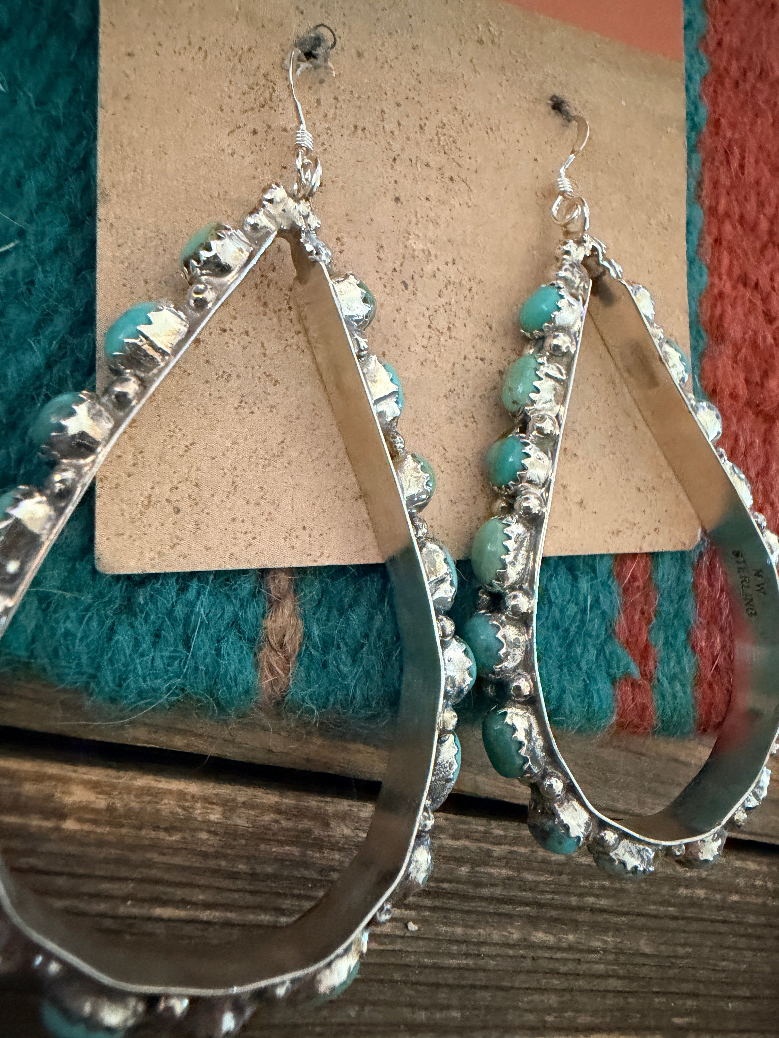 Handcrafted Turquoise & Sterling Silver Dangle Hoop Earrings