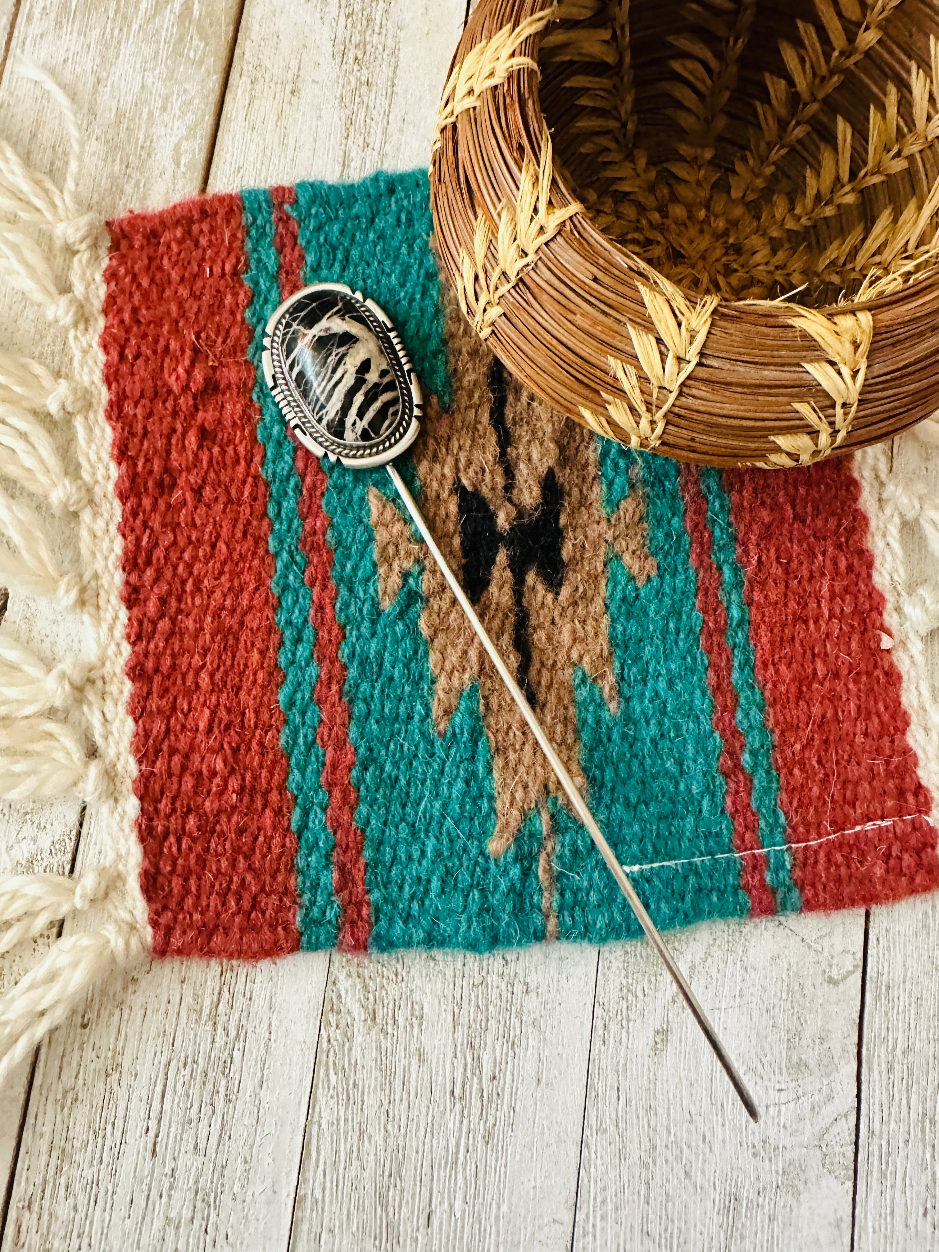 Handcrafted White Buffalo & Sterling Silver Hair Pin