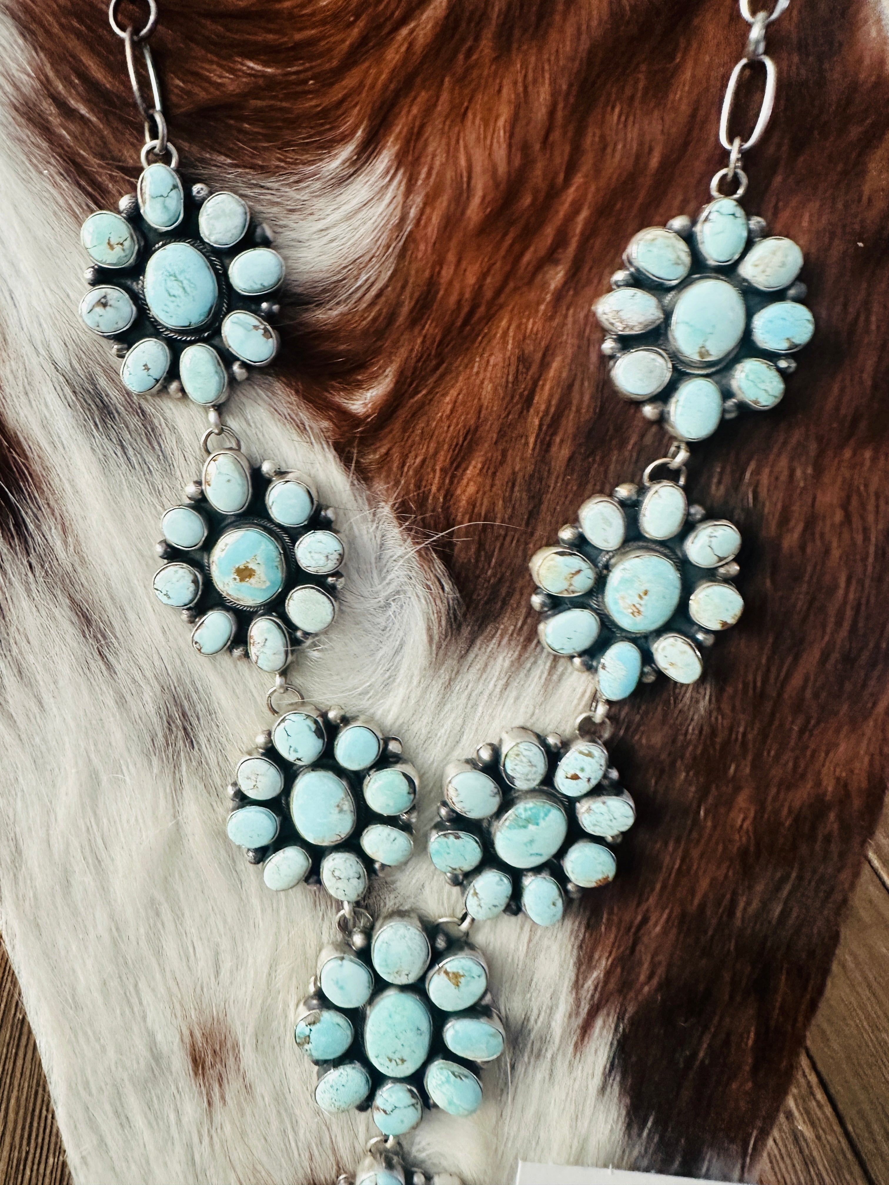 Handcrafted Dry Creek Turquoise & Sterling Silver Necklace and Earring Set by Louise Jim