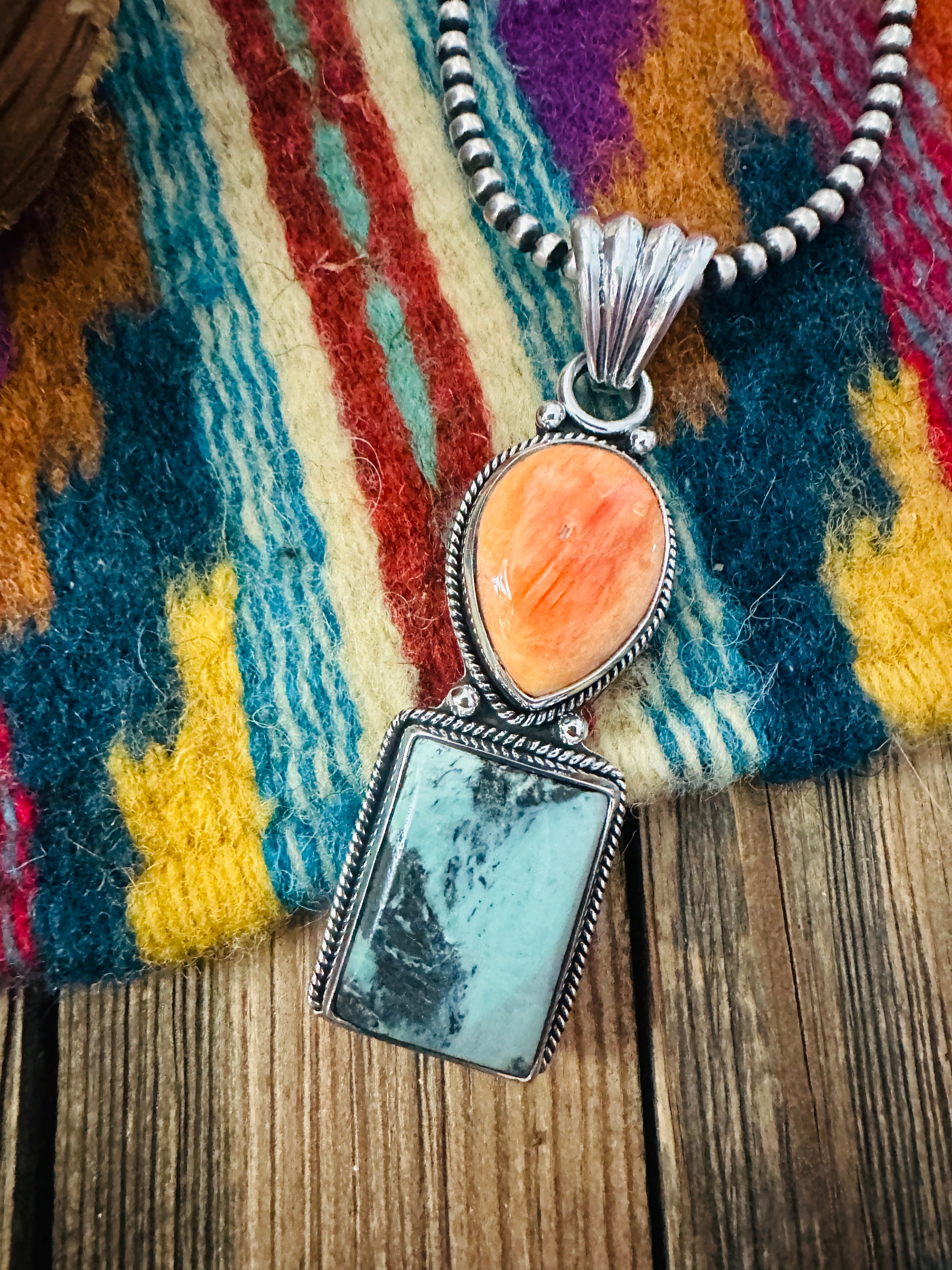 Handcrafted Sterling Silver, Spiny & Turquoise Pendant