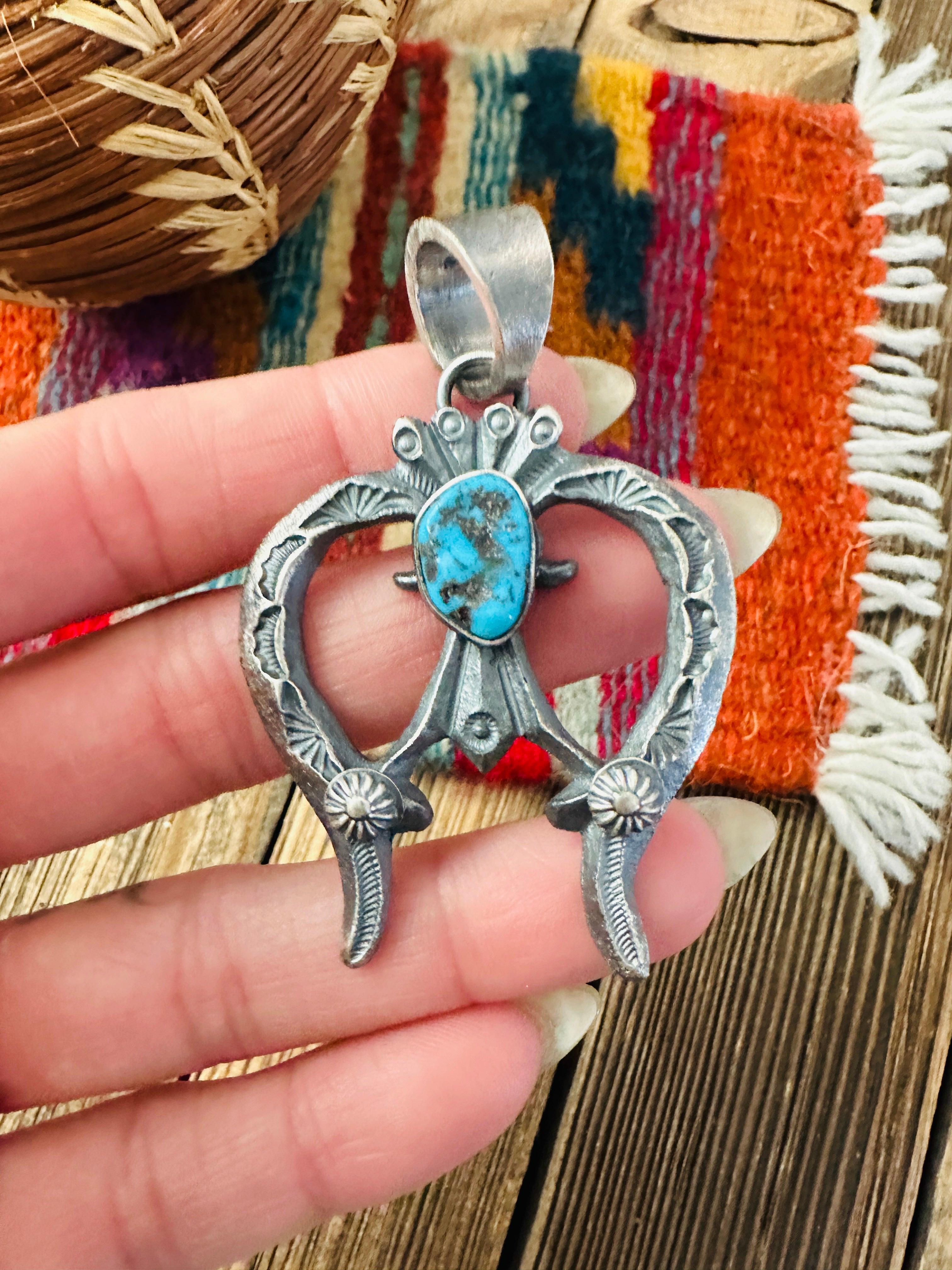 Handcrafted Sterling Silver & Kingman Turquoise Naja Pendant by Kevin Billah