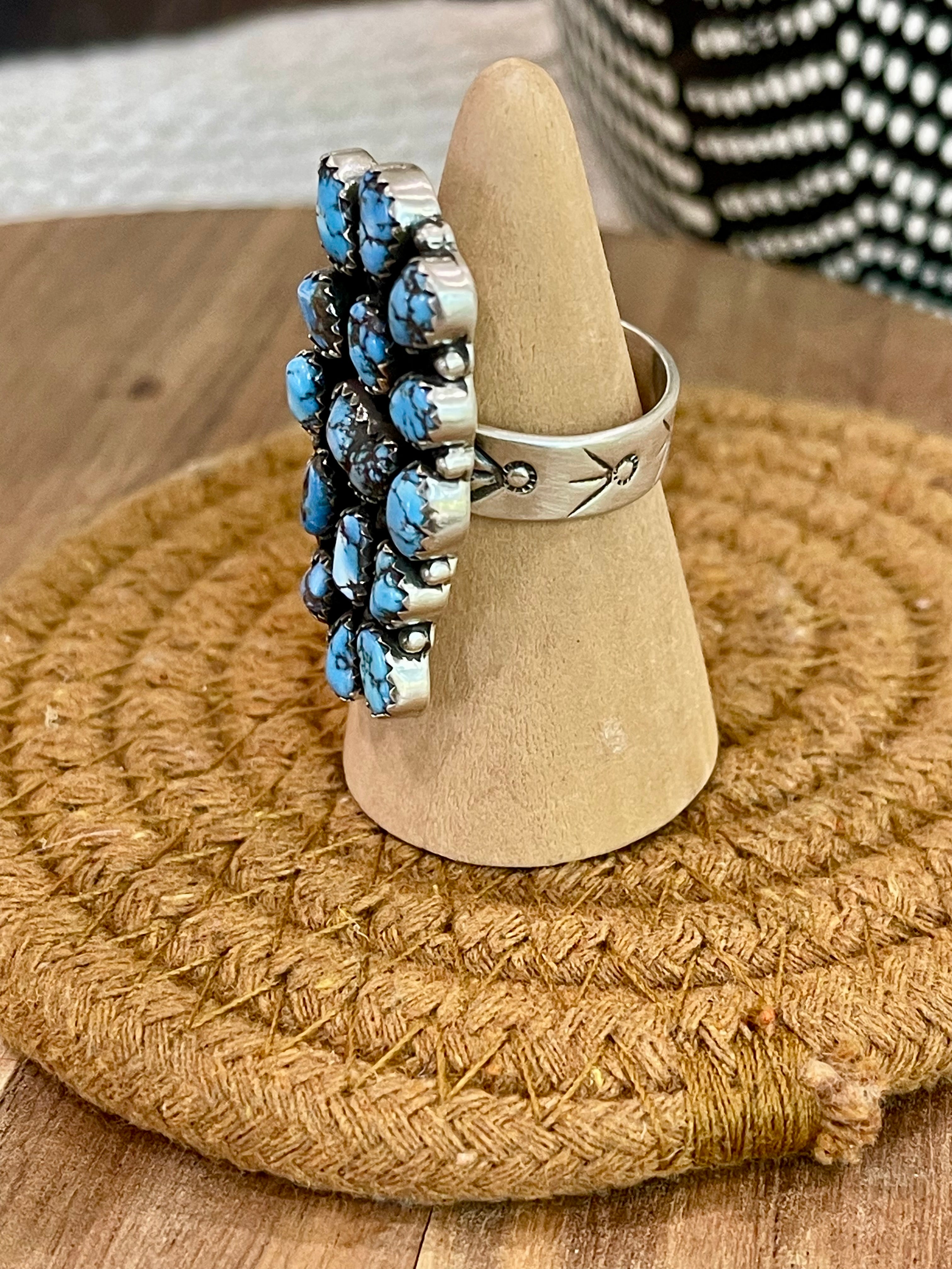 Gorgeous Handmade Sterling Silver & Golden Hills Turquoise Adjustable Cluster Ring