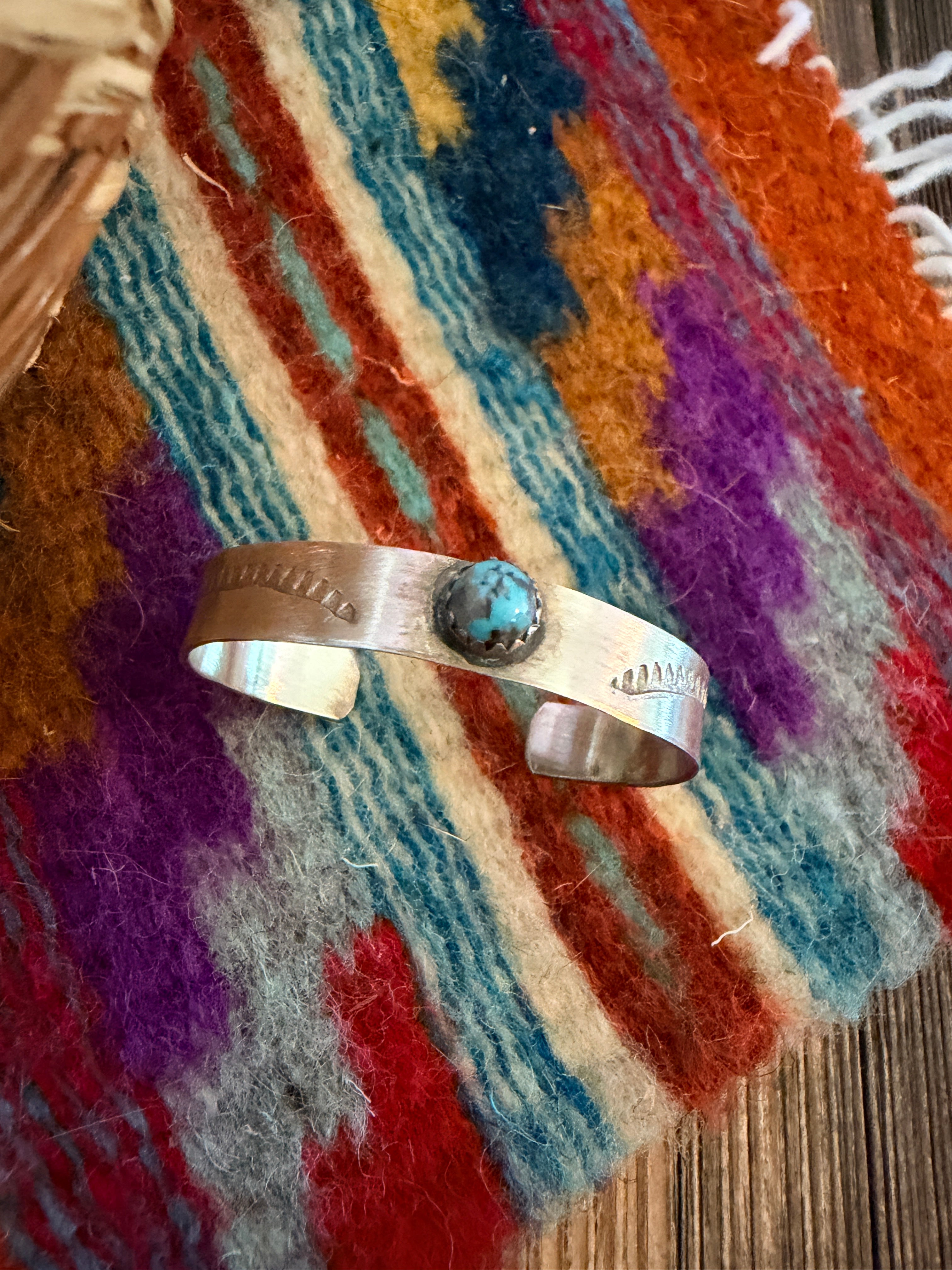 Handcrafted Turquoise & Sterling Silver Baby Cuff Bracelet