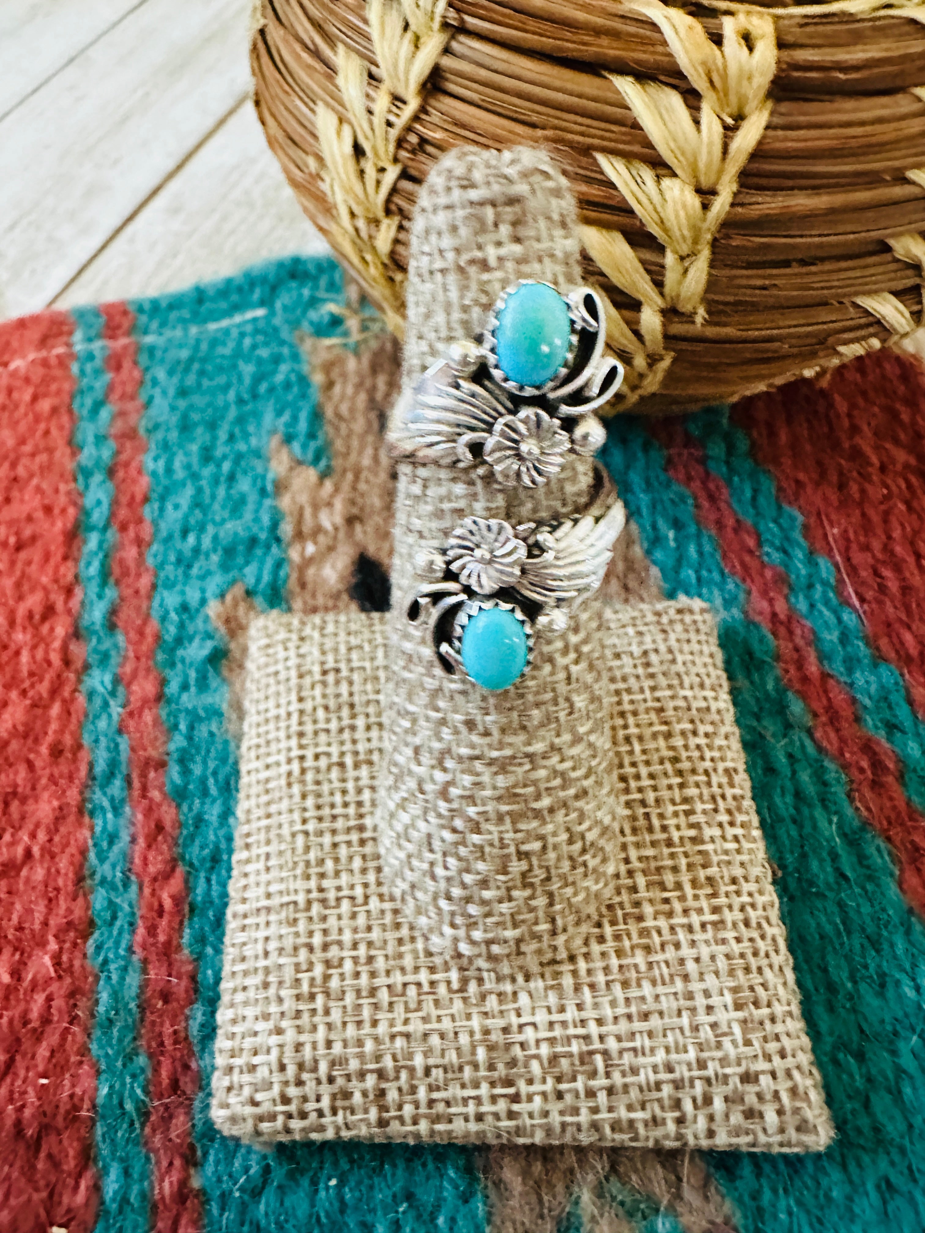 Handcrafted Sterling Silver & Turquoise Adjustable Flower Ring