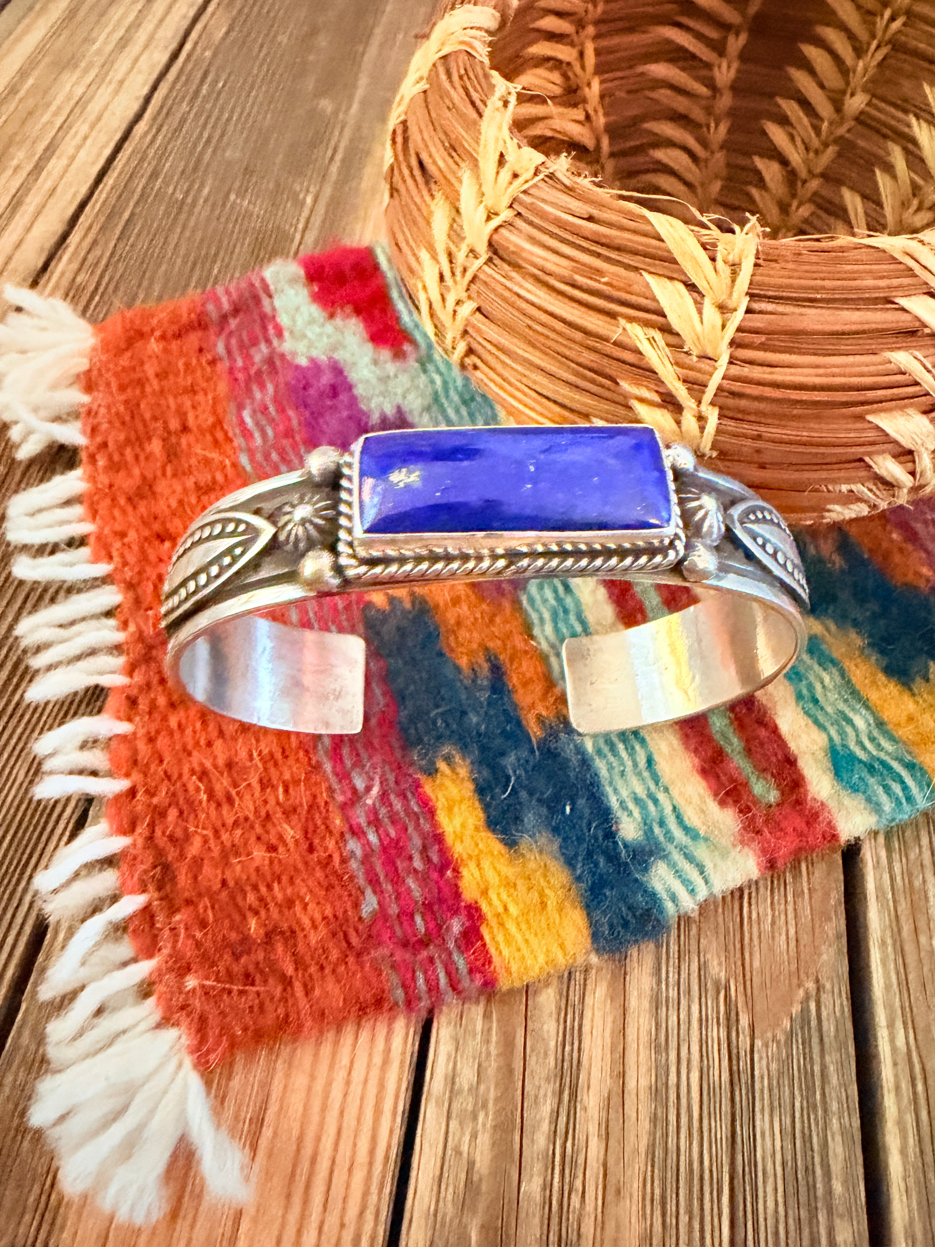 Handcrafted Sterling Silver and Lapis Cuff Bracelet by Albert Jake