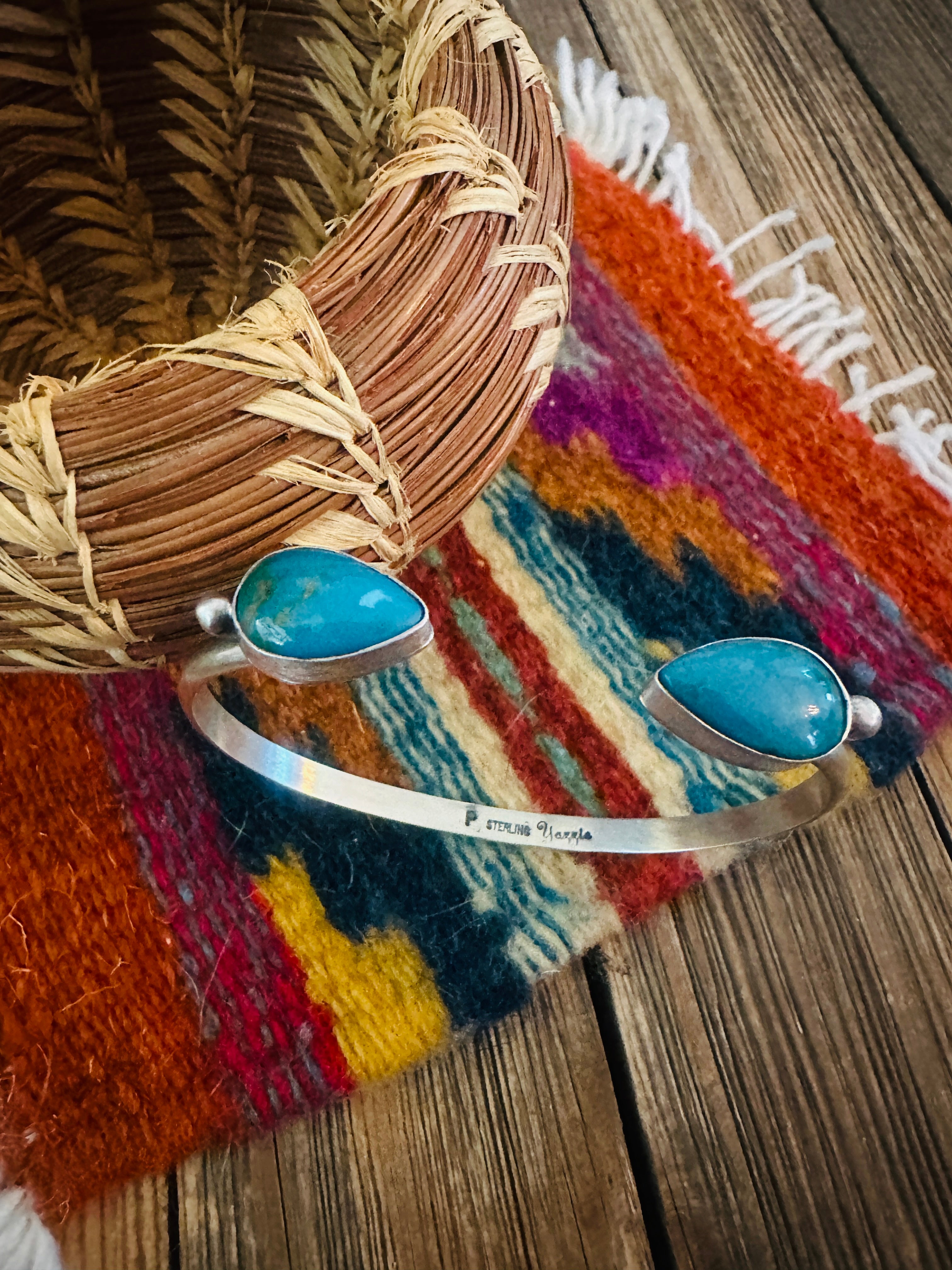 Handcrafted Turquoise & Sterling Silver Floating Cuff Bracelet