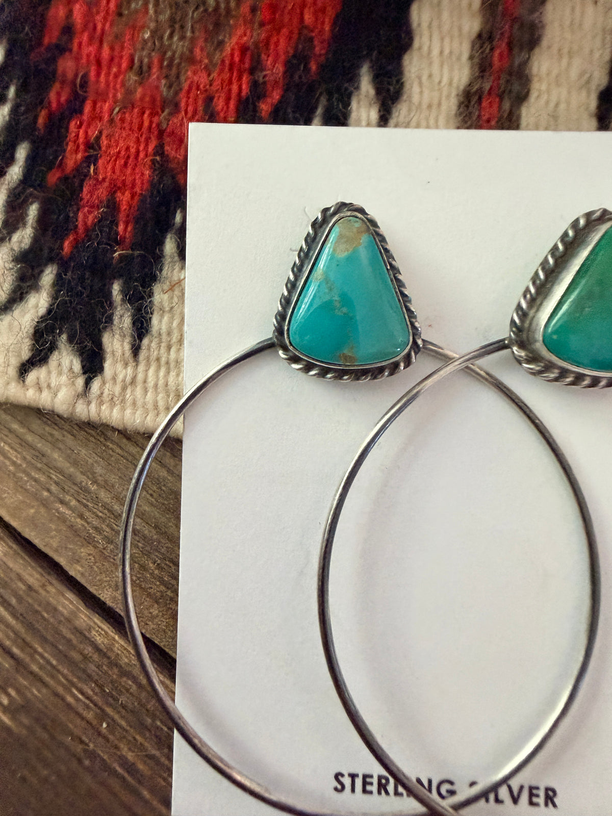 Handcrafted Turquoise and Sterling Silver Dangle Hoop Earrings by Elouise Kee
