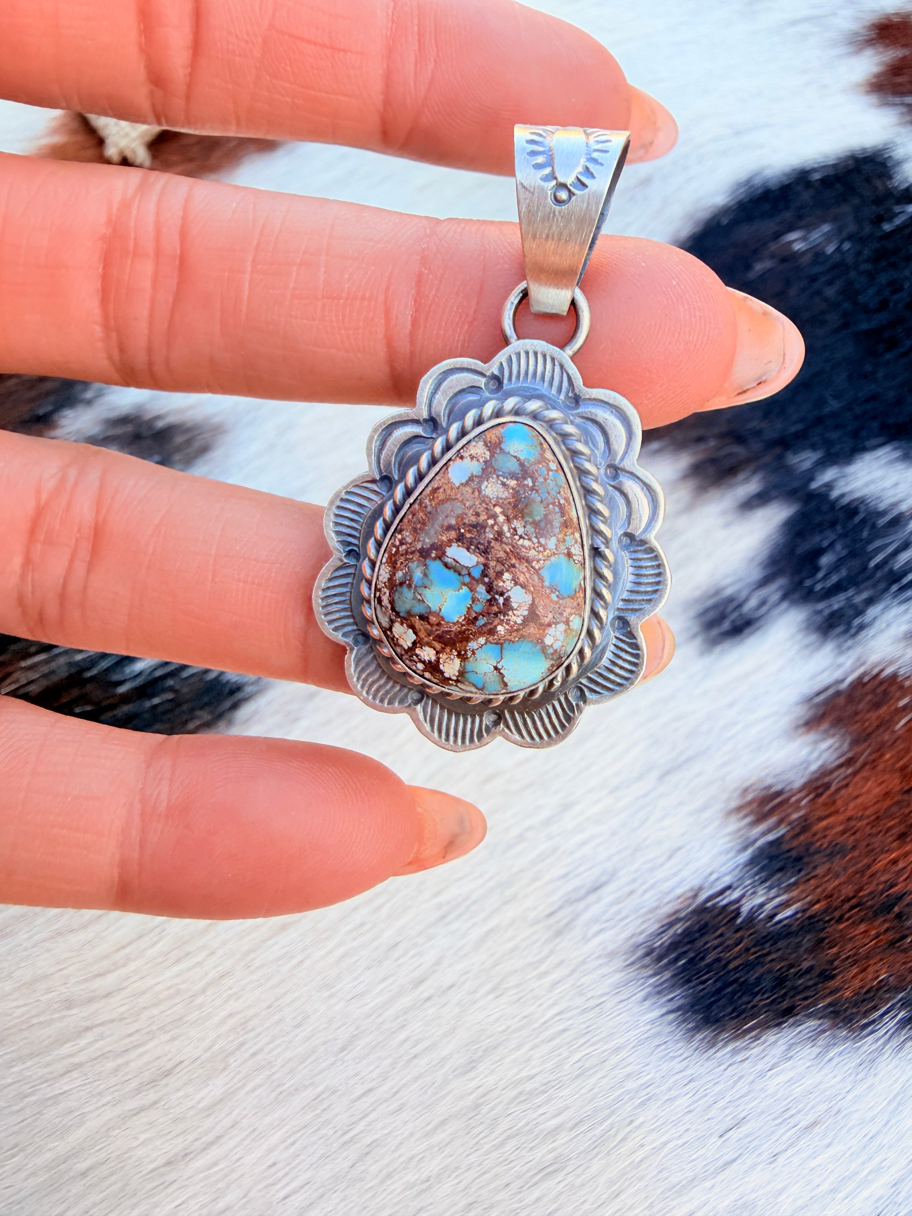 Handcrafted Sterling Silver & Golden Hills Turquoise Pendant by David Skeets
