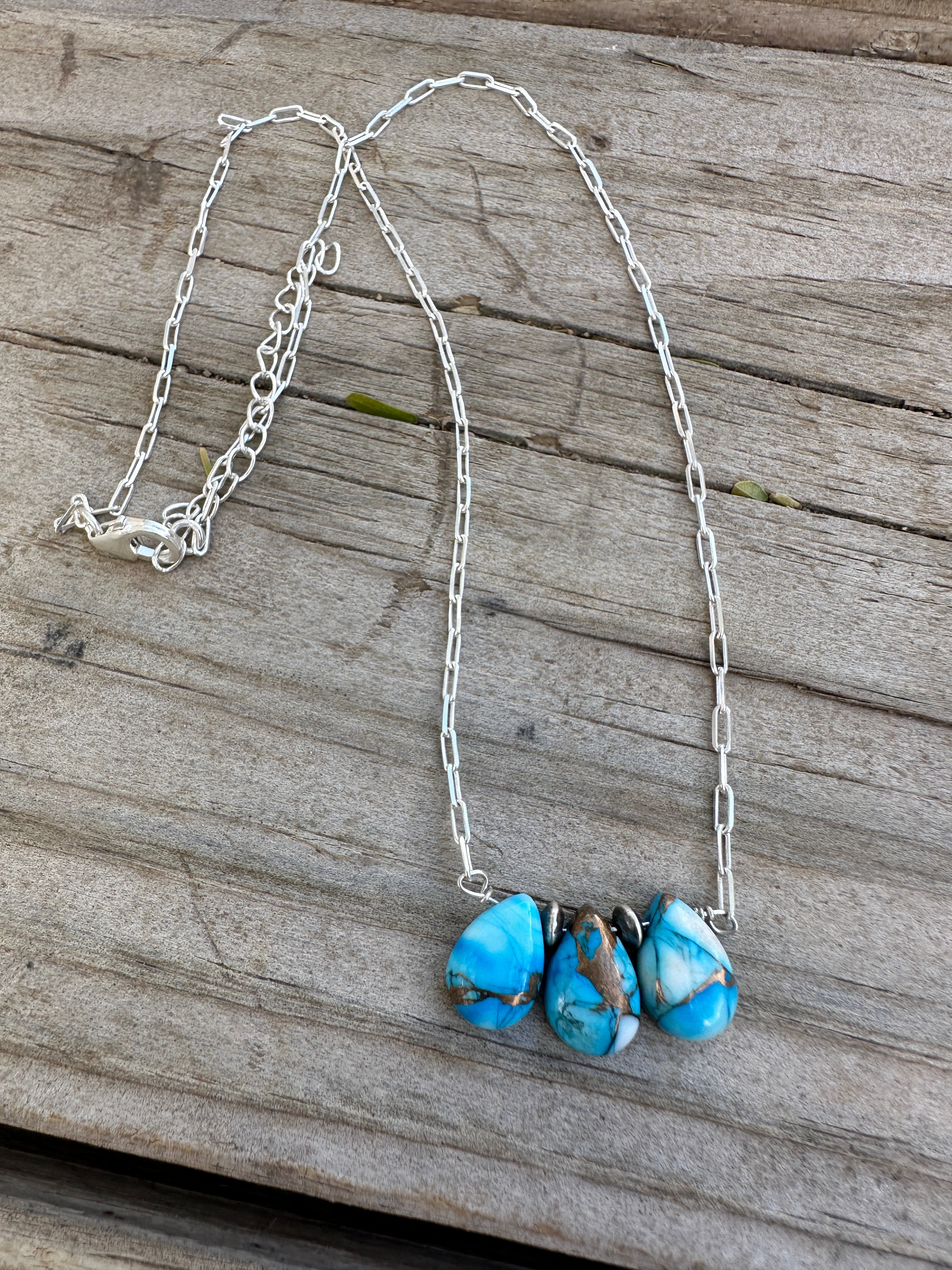 Tiny Dancer Handmade Sterling Silver & Golden Blue Mojave 3 Stone Necklace