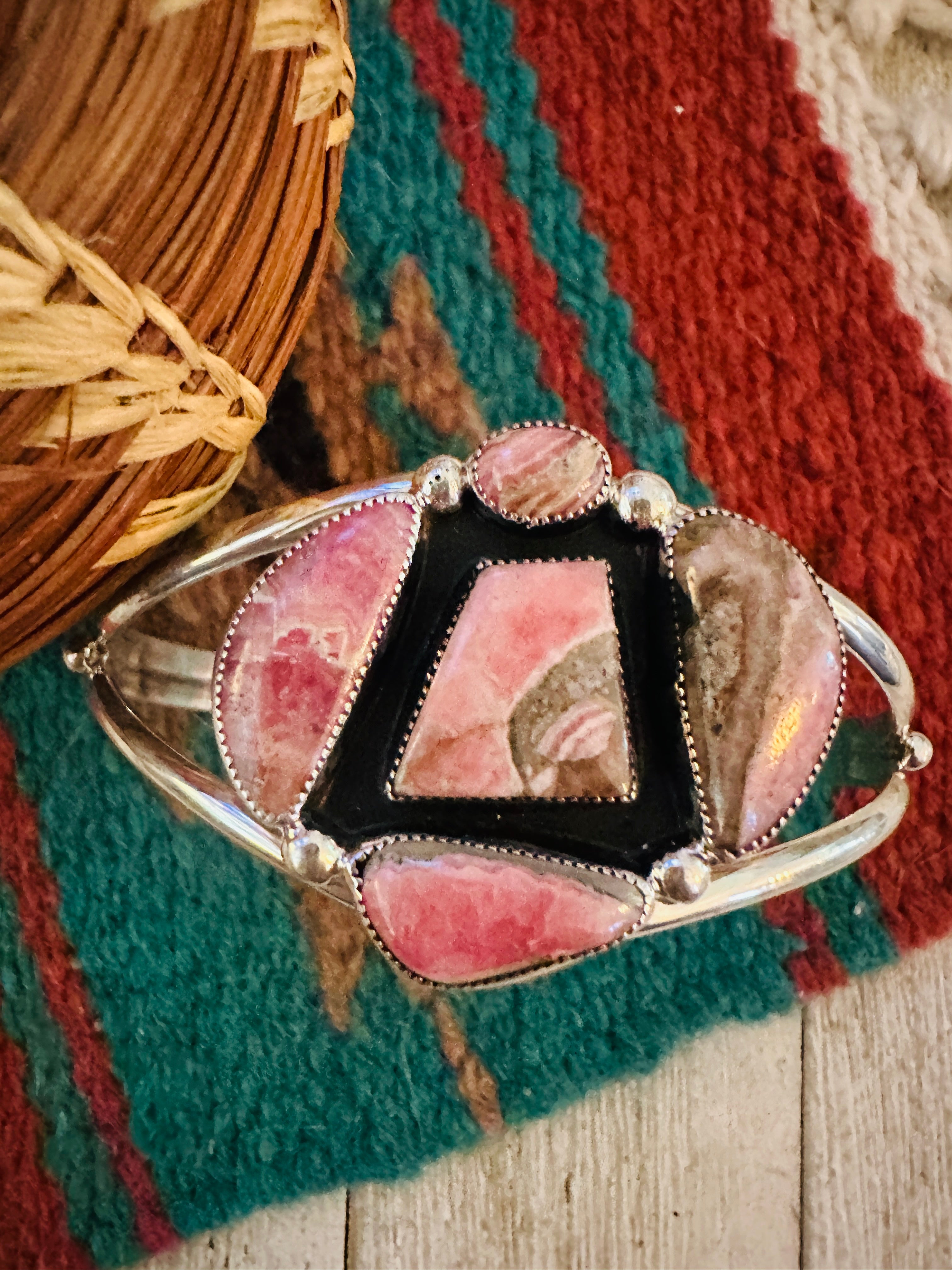 Handcrafted Sterling Silver & Rhodochrosite Cuff Bracelet