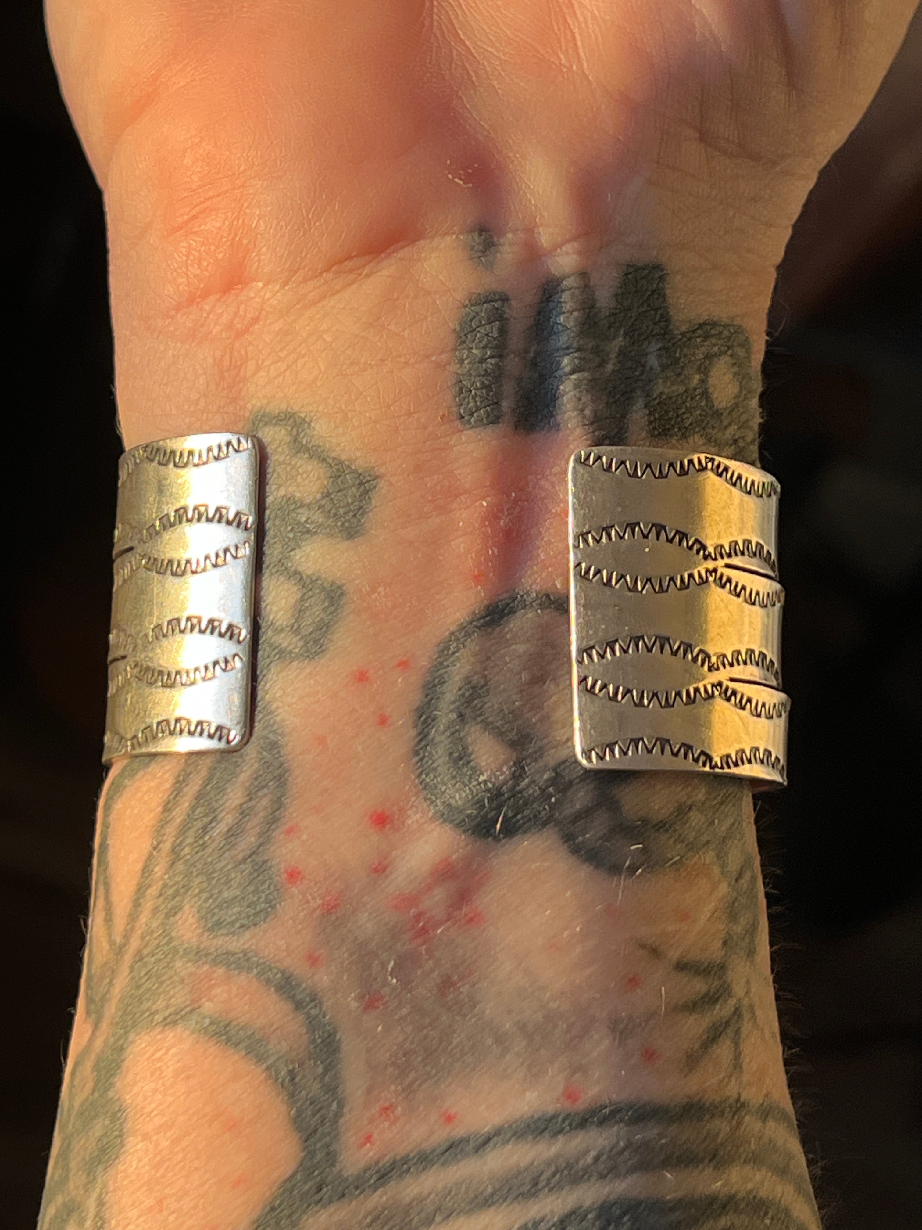 Handcrafted Vintage Sterling Silver and Turquoise Triple Row Square Stone Cuff /