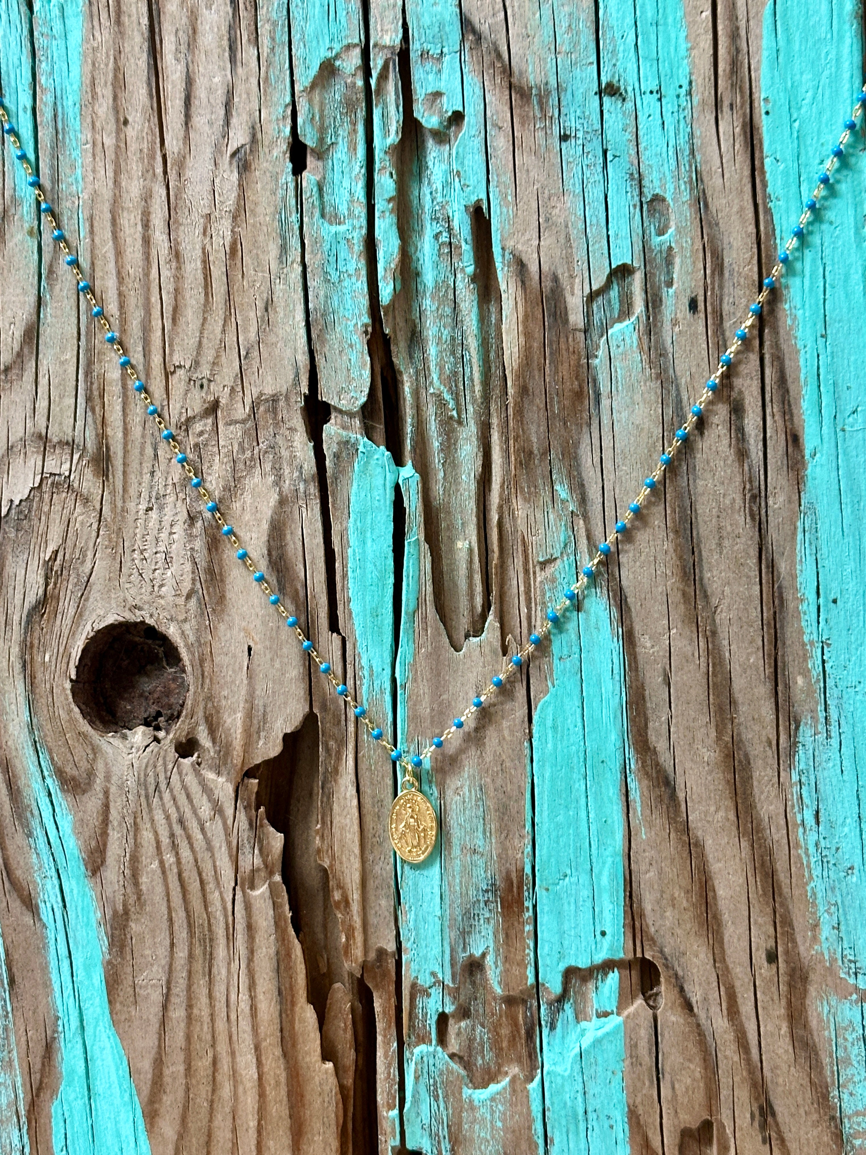 Turquoise Cluster Saint Mary Pendant Gold-Plated Necklace
