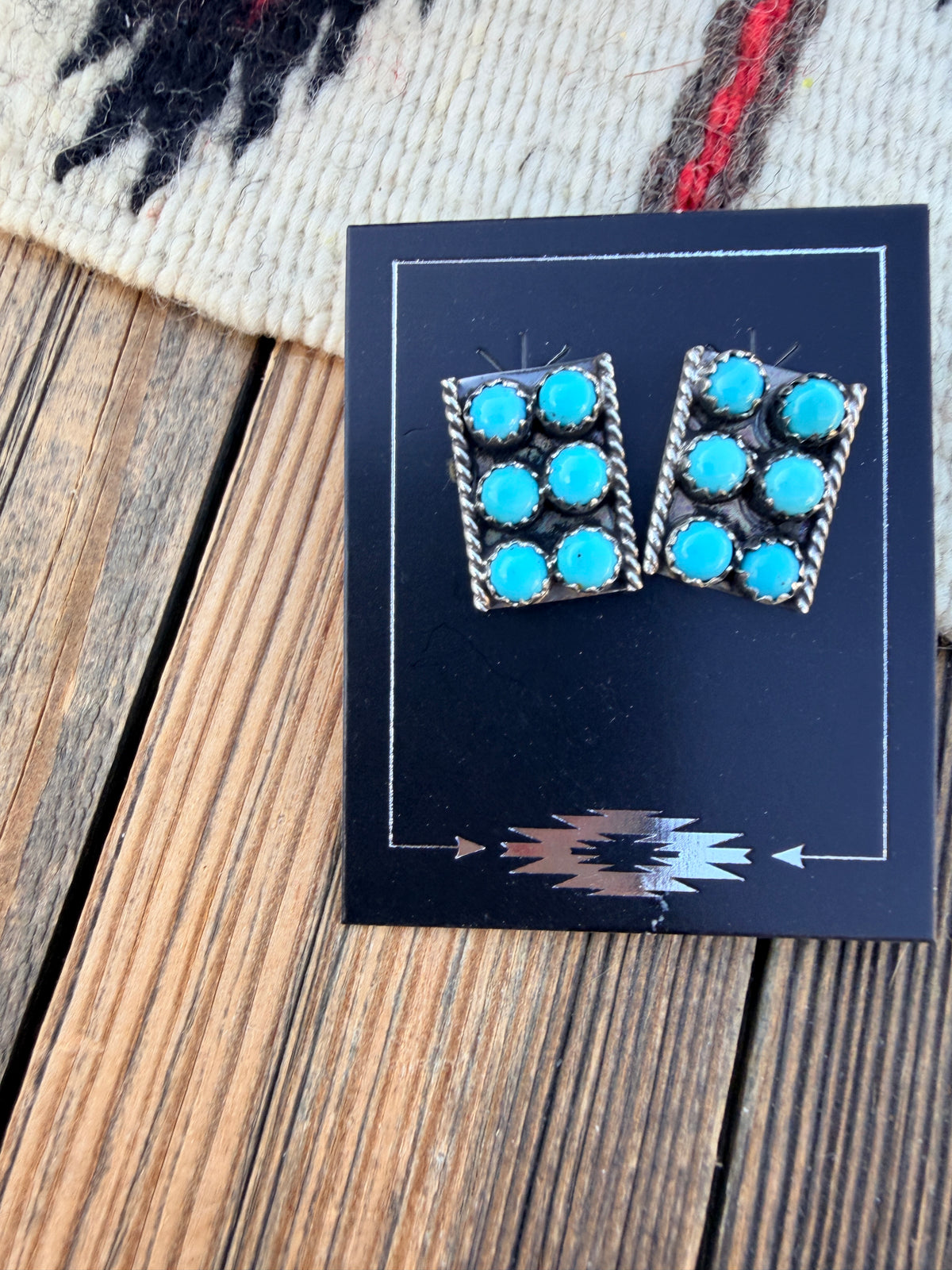 Handcrafted Turquoise & Sterling Silver Cluster Post Earrings
