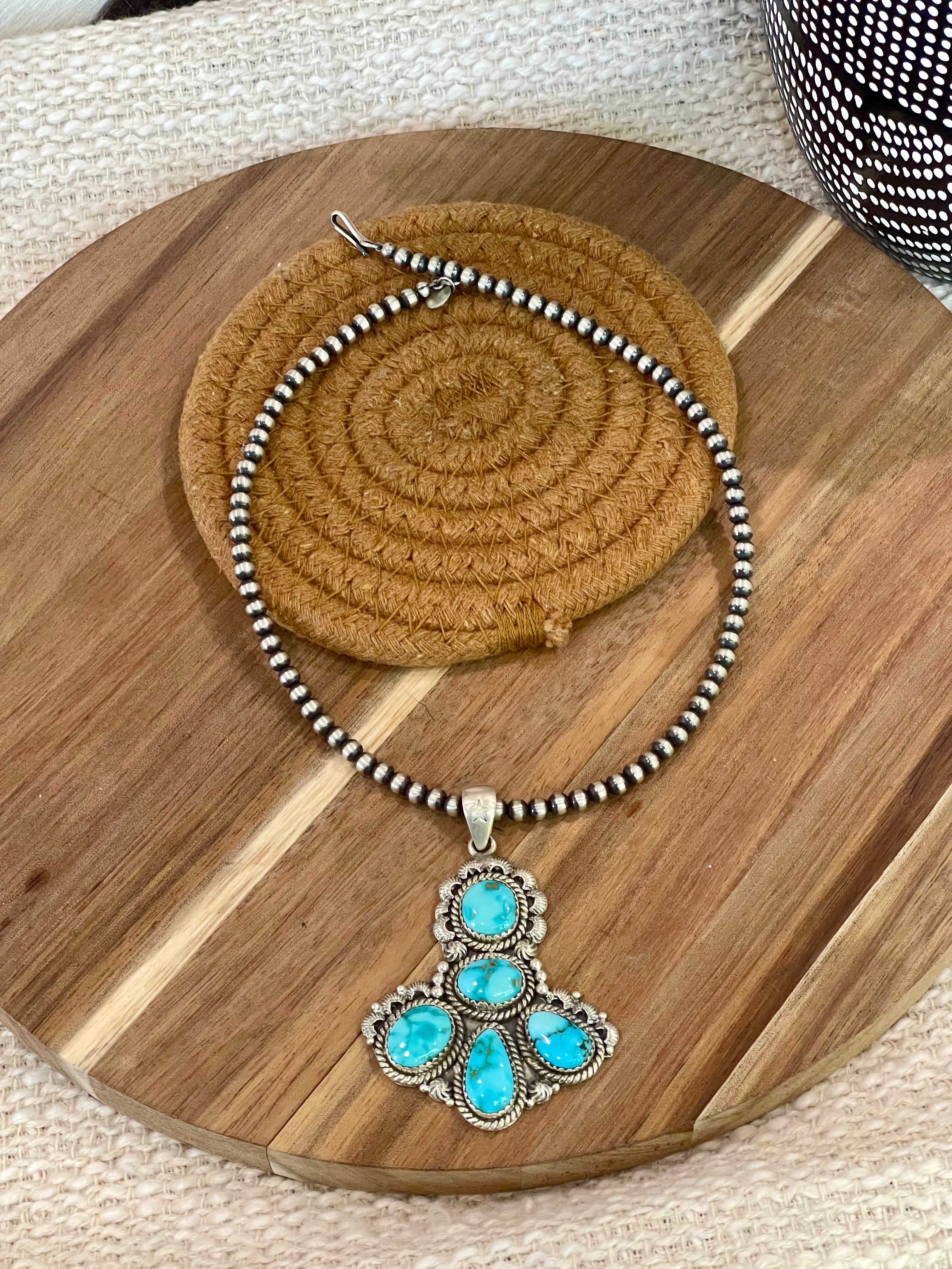 Gorgeous Handmade Sterling Silver & South Hill Sonoran Turquoise Cluster Pendant