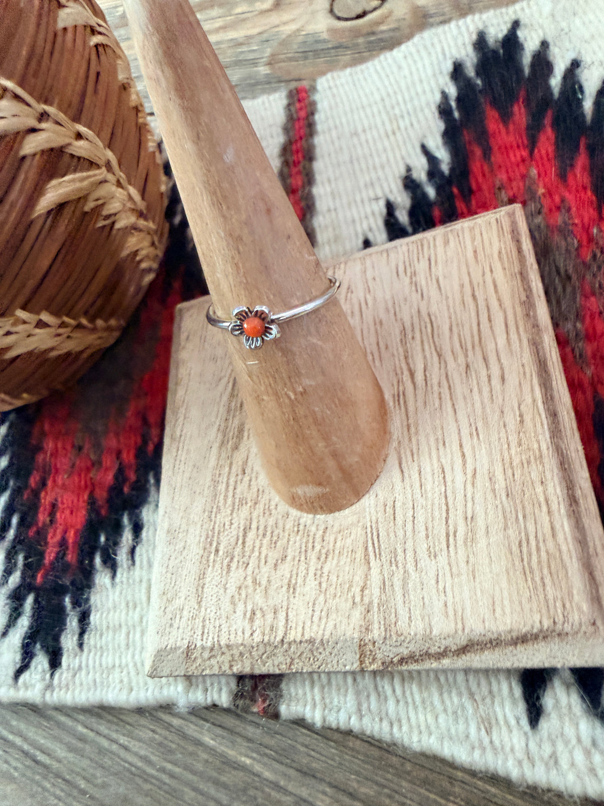Handmade Sterling Silver & Carnelian Adjustable Flower Ring