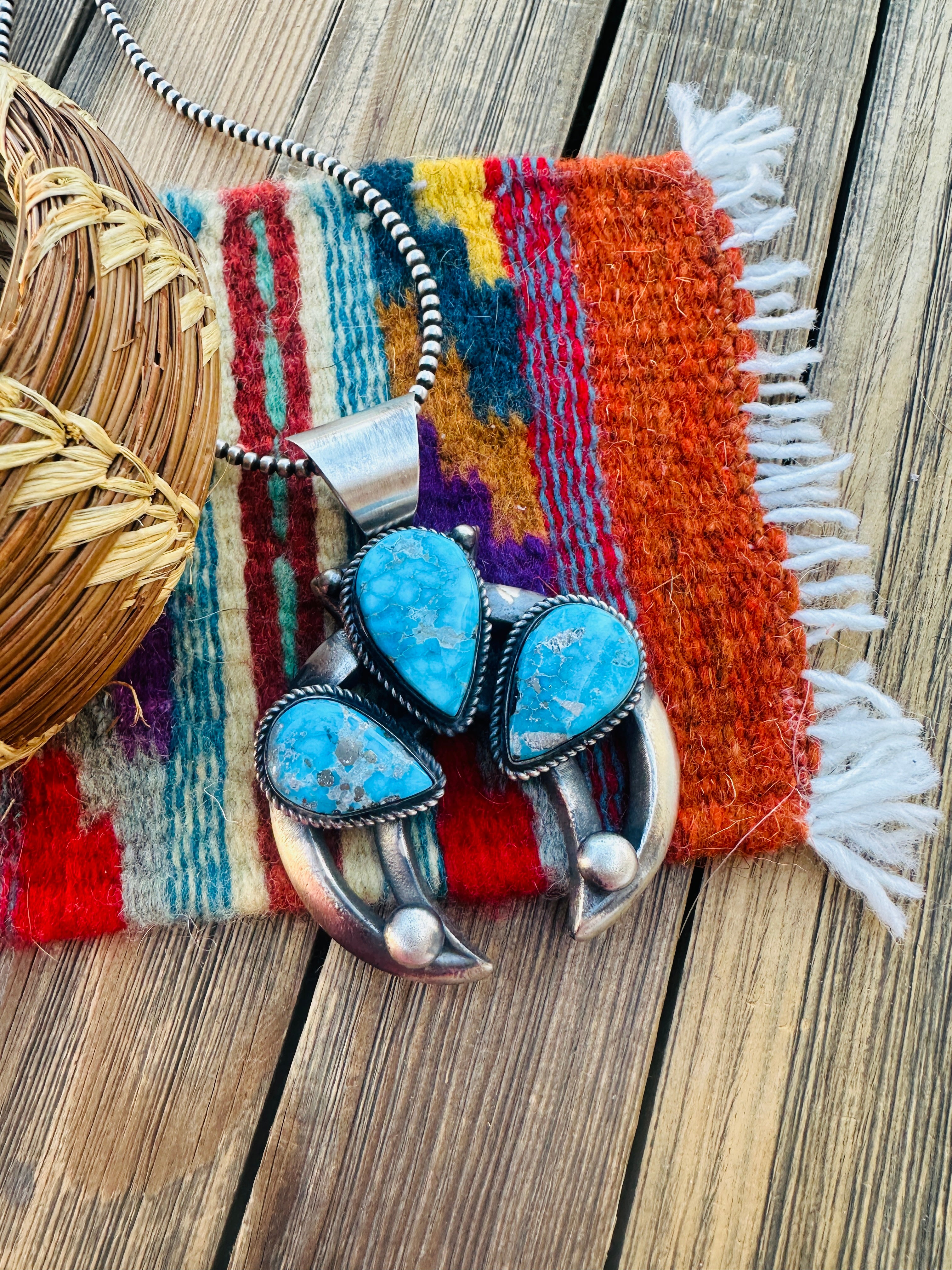 Handcrafted Sterling Silver & Turquoise Naja Pendant by Chimney Butte