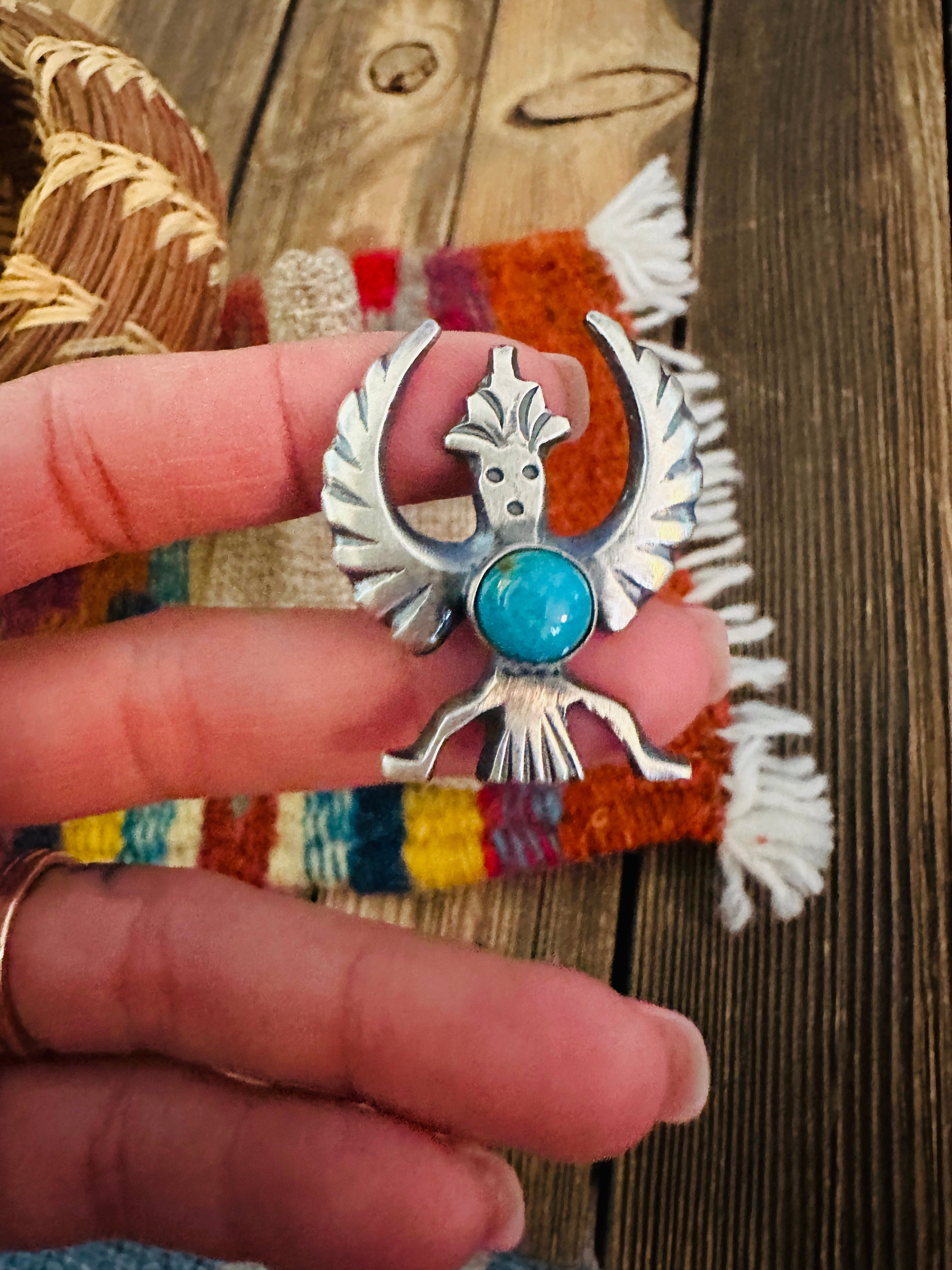 Handcrafted Turquoise and Sterling Silver Thunderbird Ring size 8 by Chimney Butte