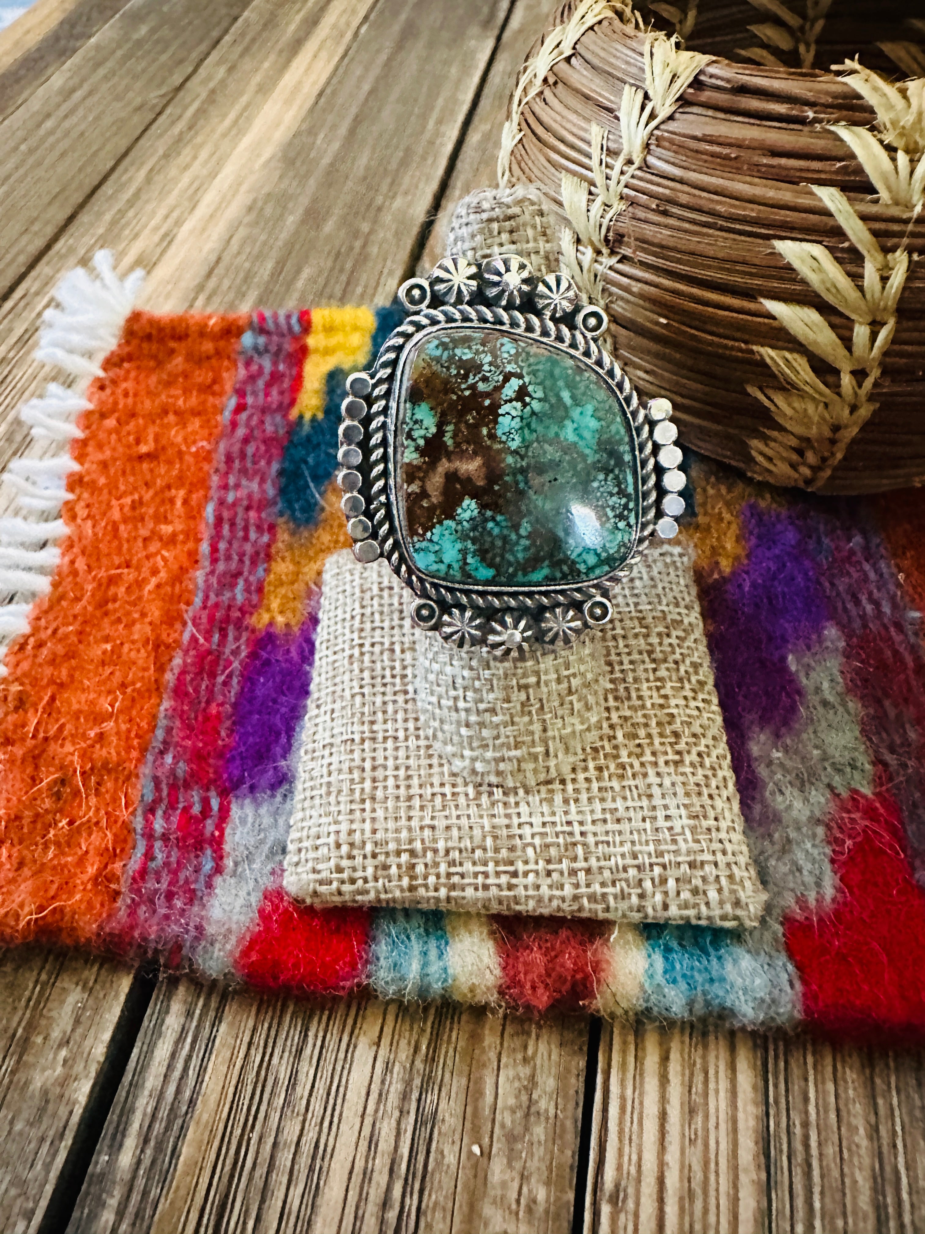 Handcrafted Turquoise & Sterling Silver Ring 7 by Rosella Paxson