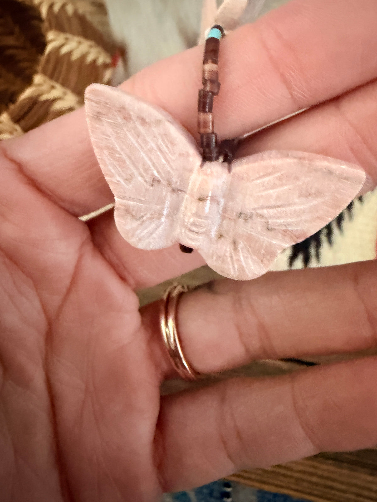 Handcrafted Sterling Silver & Beaded Fetish Butterfly Necklace 28" by Larry Cisco