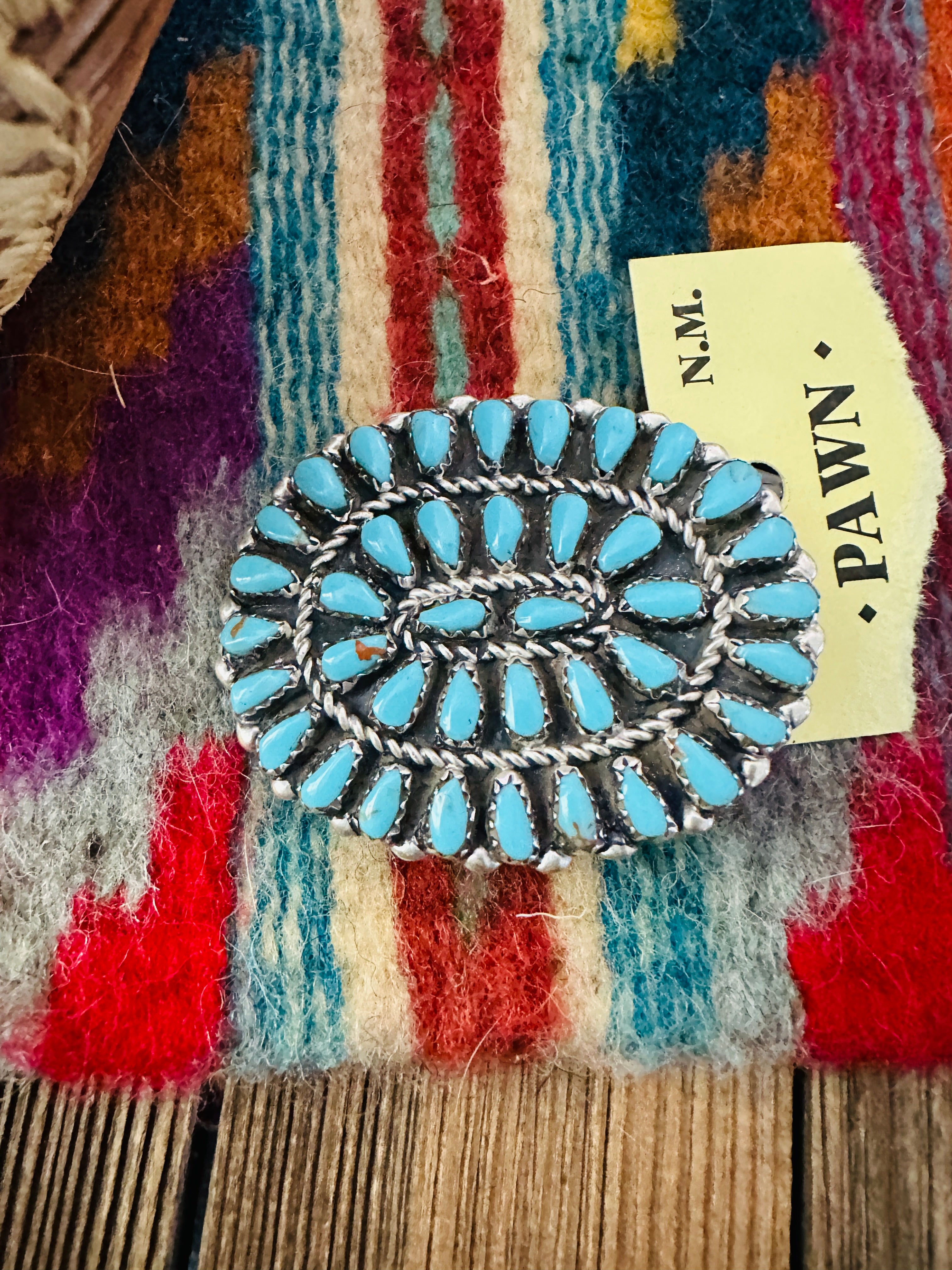 Old Pawn Handcrafted Turquoise and Sterling Silver Cluster Brooch/ Pendant