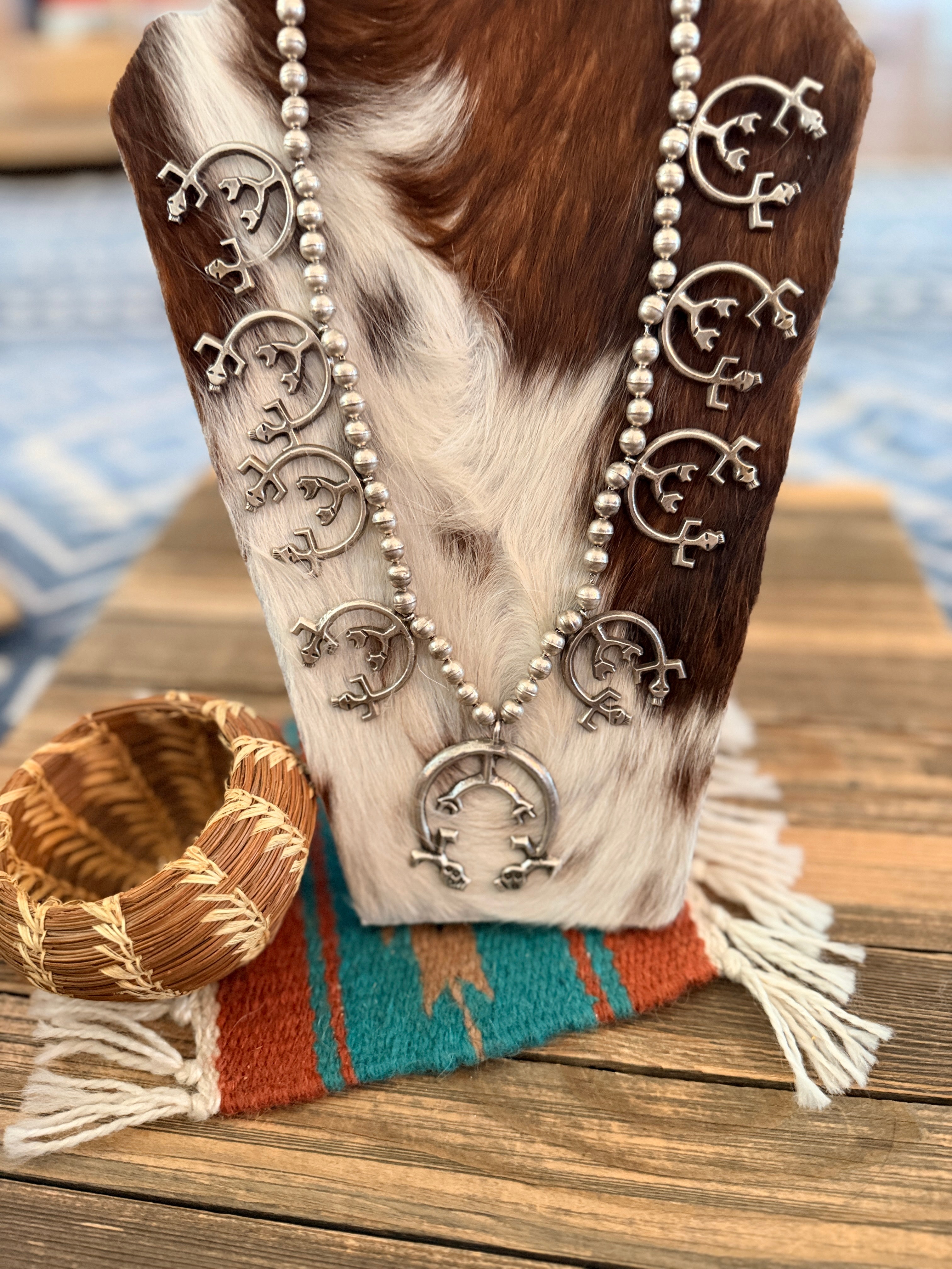 Vintage Old Pawn Sterling Silver Beaded Naja Necklace