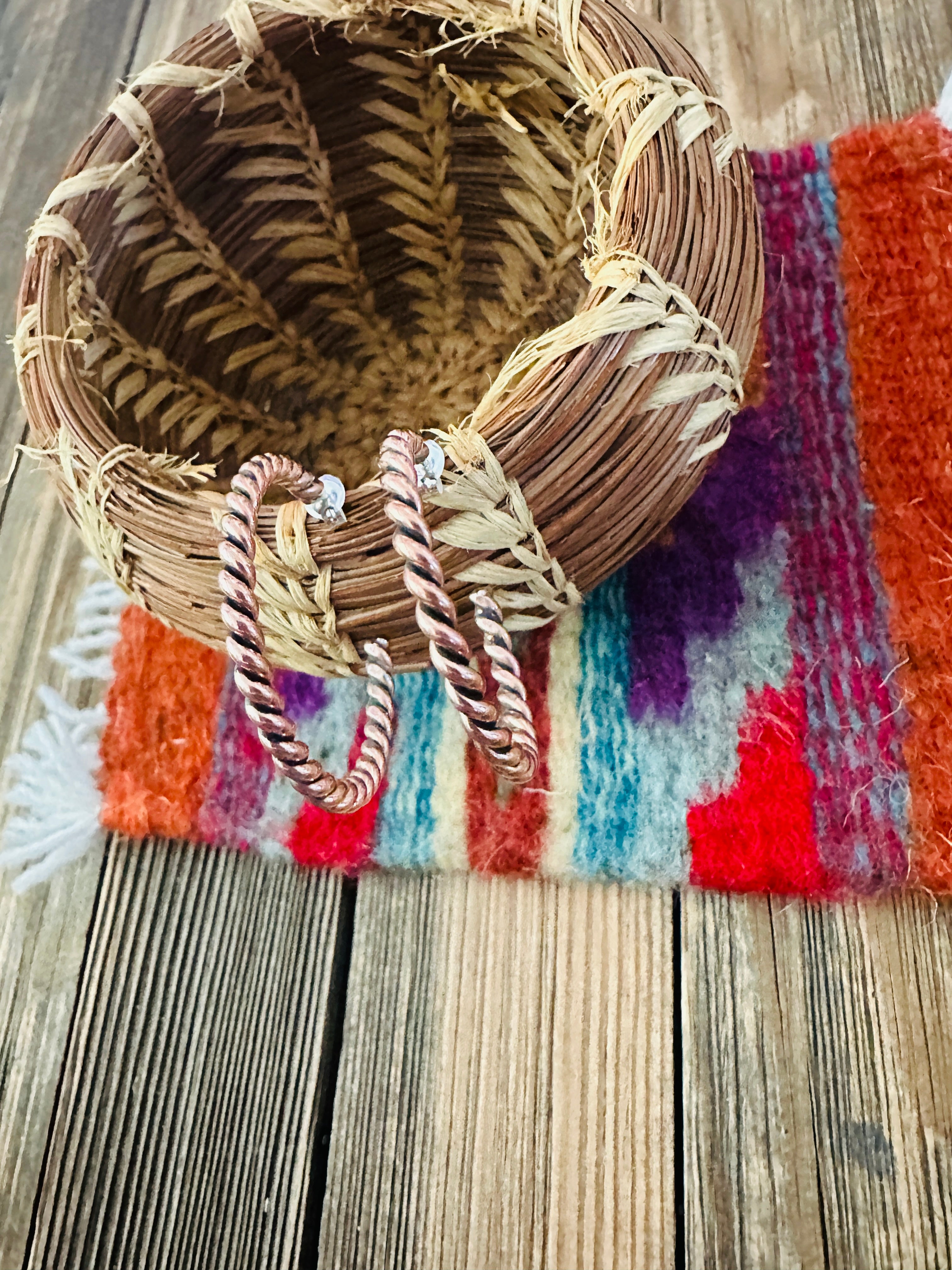 Handcrafted Twisted Copper Hoop Earrings