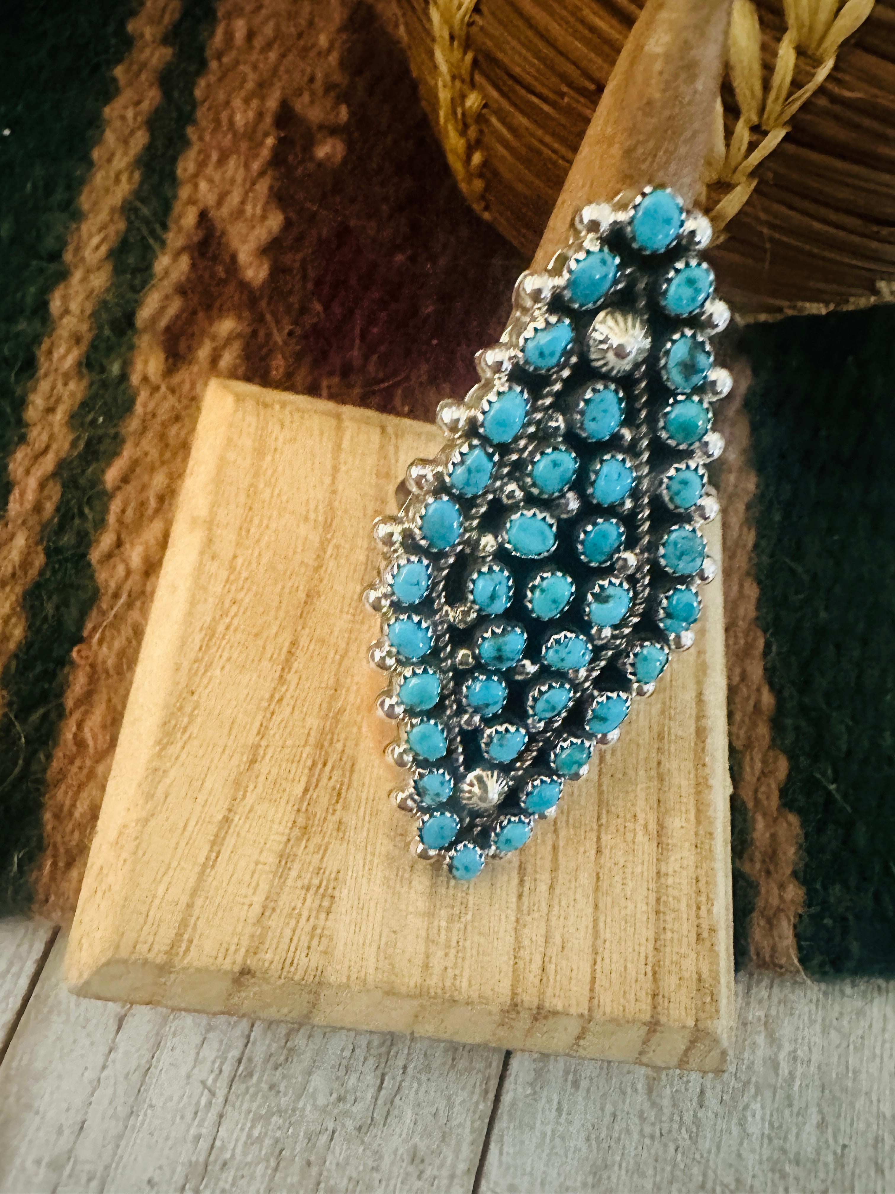 Handcrafted Sterling Silver & Turquoise Cluster Adjustable Ring